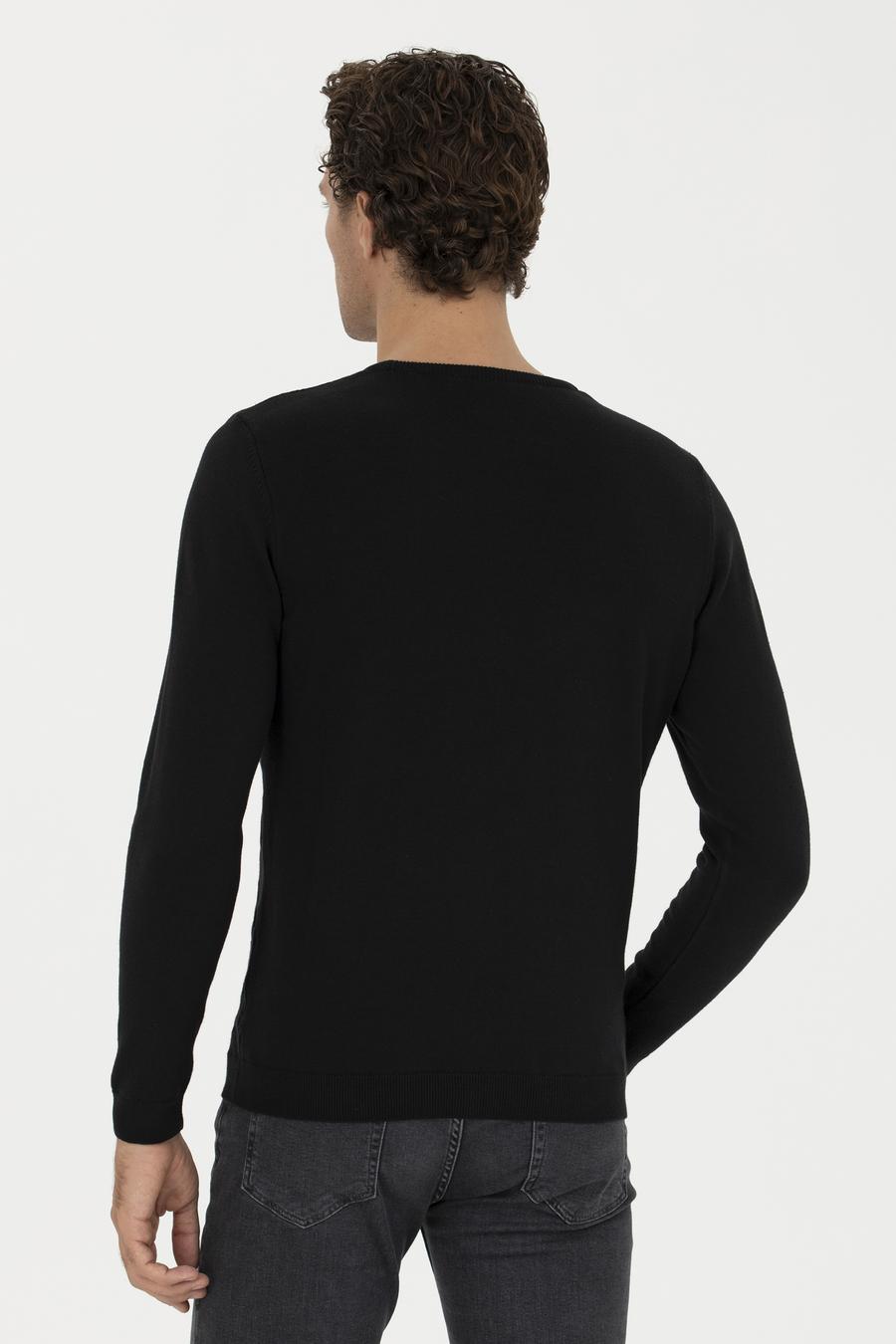 Siyah Slim Fit Bisiklet Yaka Triko Kazak - 50234964026