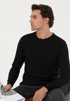 Siyah Slim Fit Bisiklet Yaka Triko Kazak