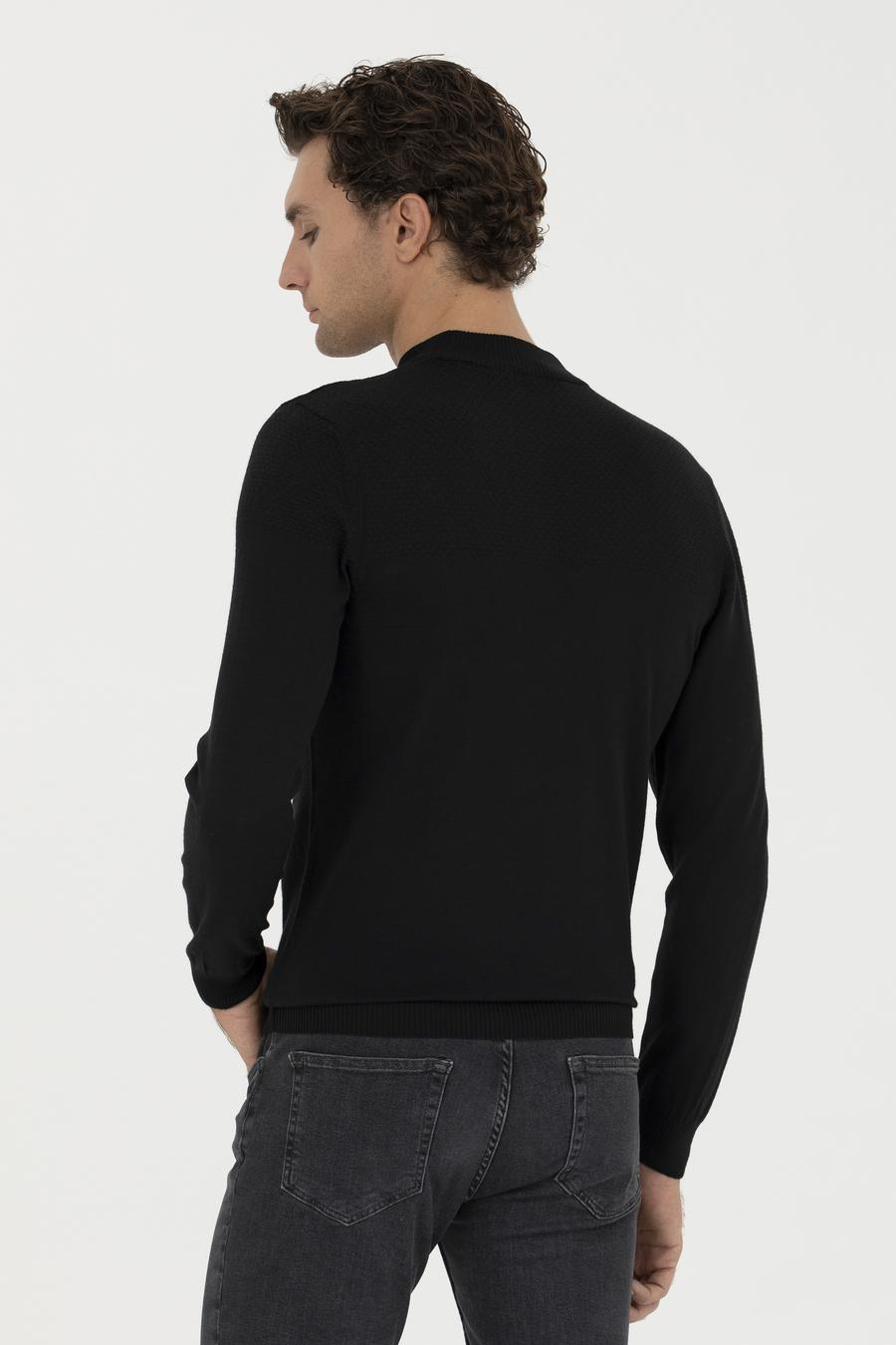 Siyah Slim Fit Yarım Balıkçı Triko Kazak - 50229165026
