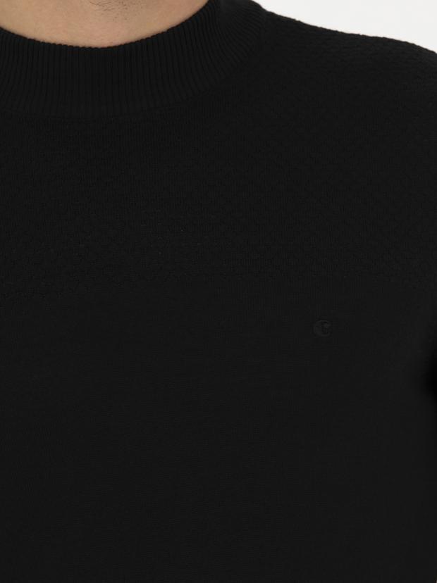 Siyah Slim Fit Yarım Balıkçı Triko Kazak