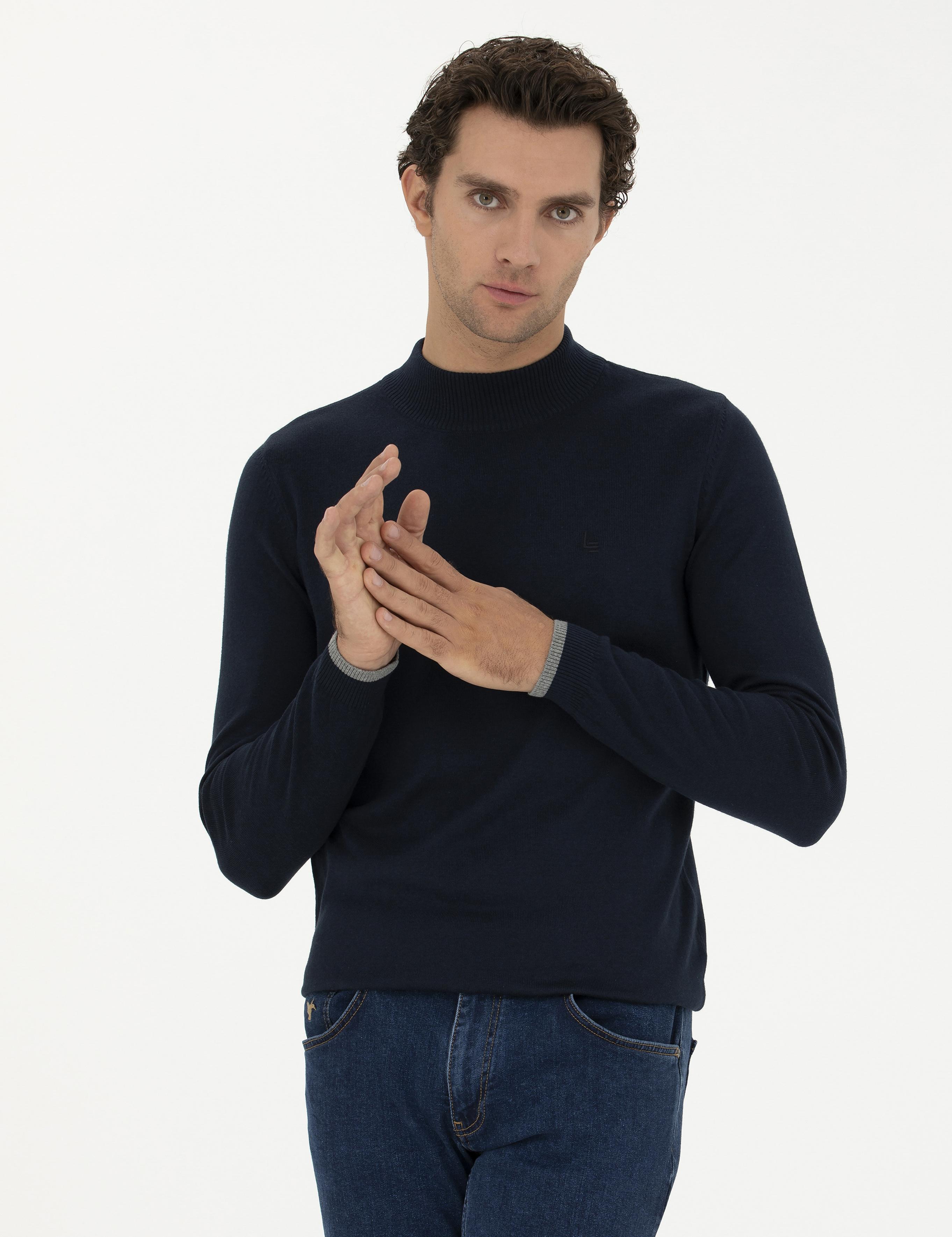 Lacivert Slim Fit Pamuk Karışımlı Yarım Balıkçı Basic Triko Kazak - 50245057005