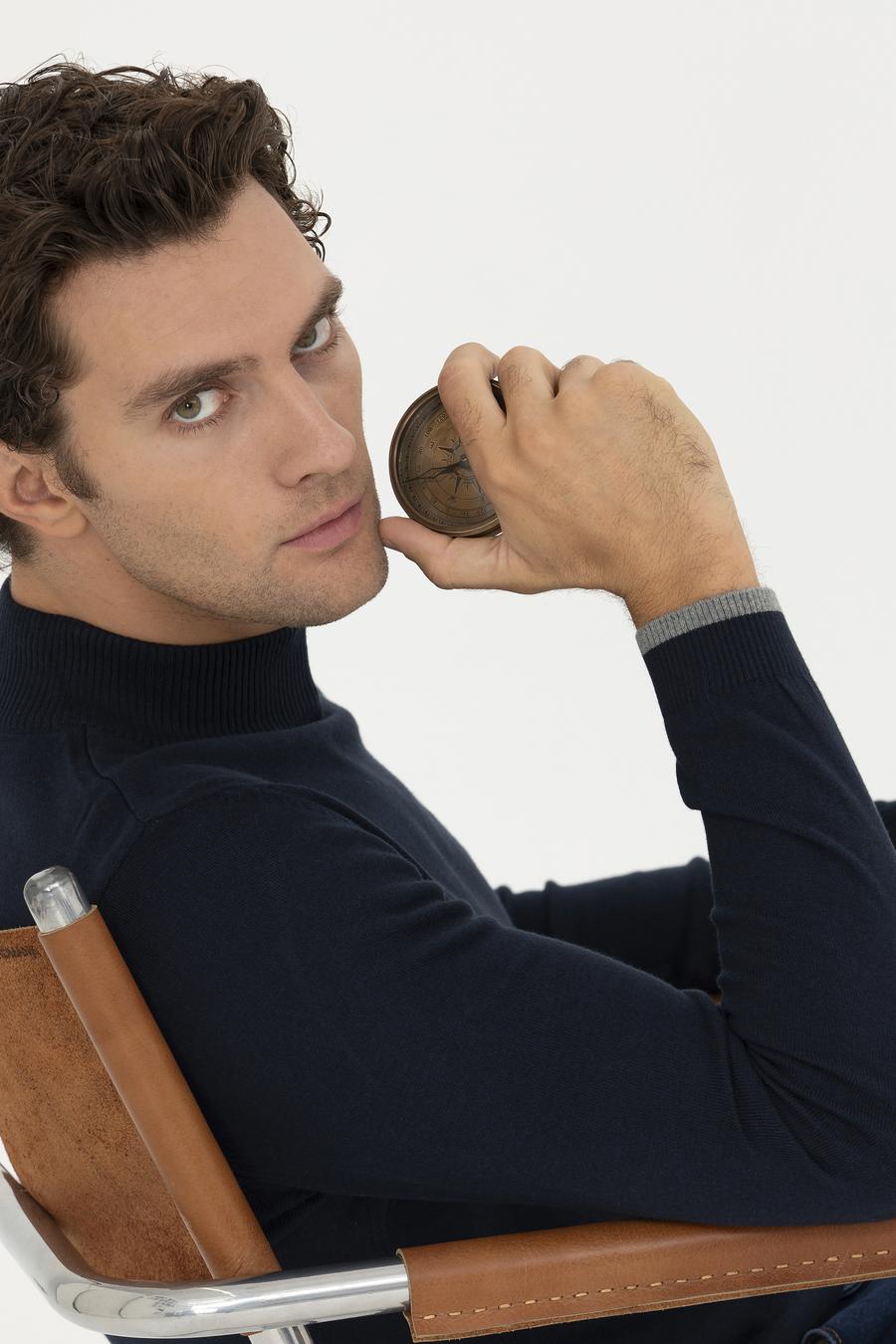 Lacivert Slim Fit Pamuk Karışımlı Yarım Balıkçı Basic Triko Kazak - 50245057005