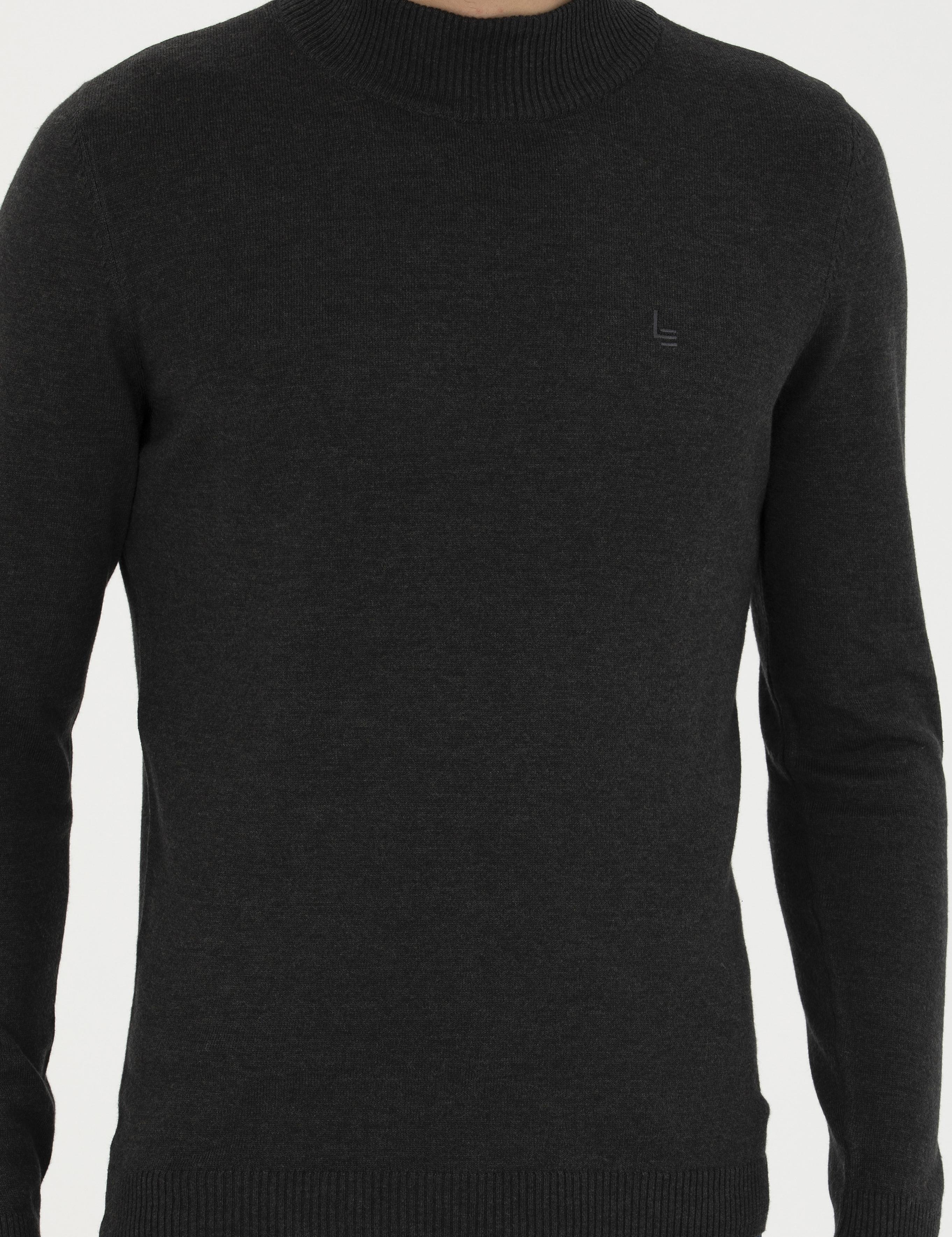 Antrasit Melanj Slim Fit Pamuk Karışımlı Yarım Balıkçı Basic Triko Kazak - 50245057061