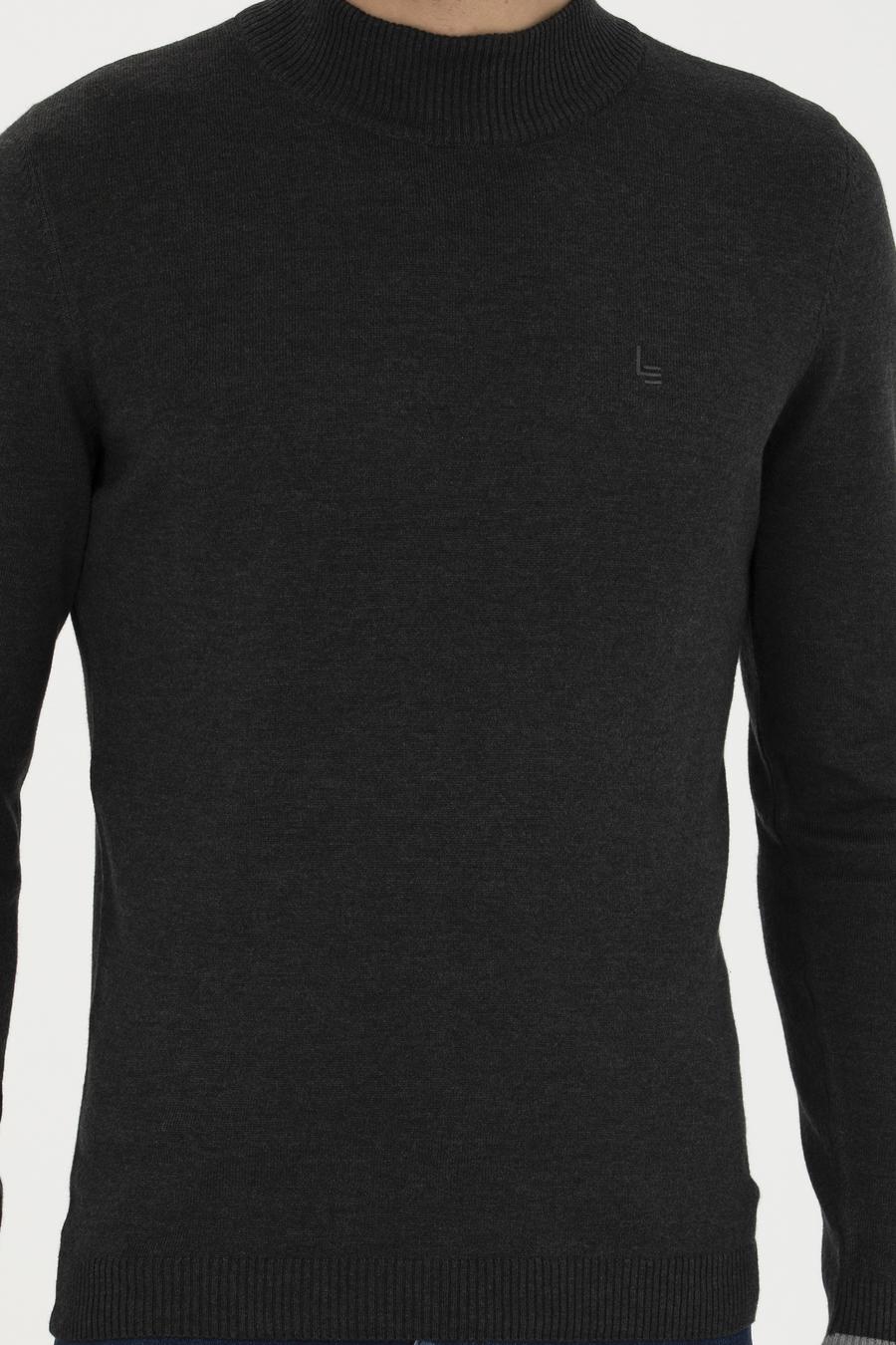 Antrasit Melanj Slim Fit Pamuk Karışımlı Yarım Balıkçı Basic Triko Kazak - 50245057061