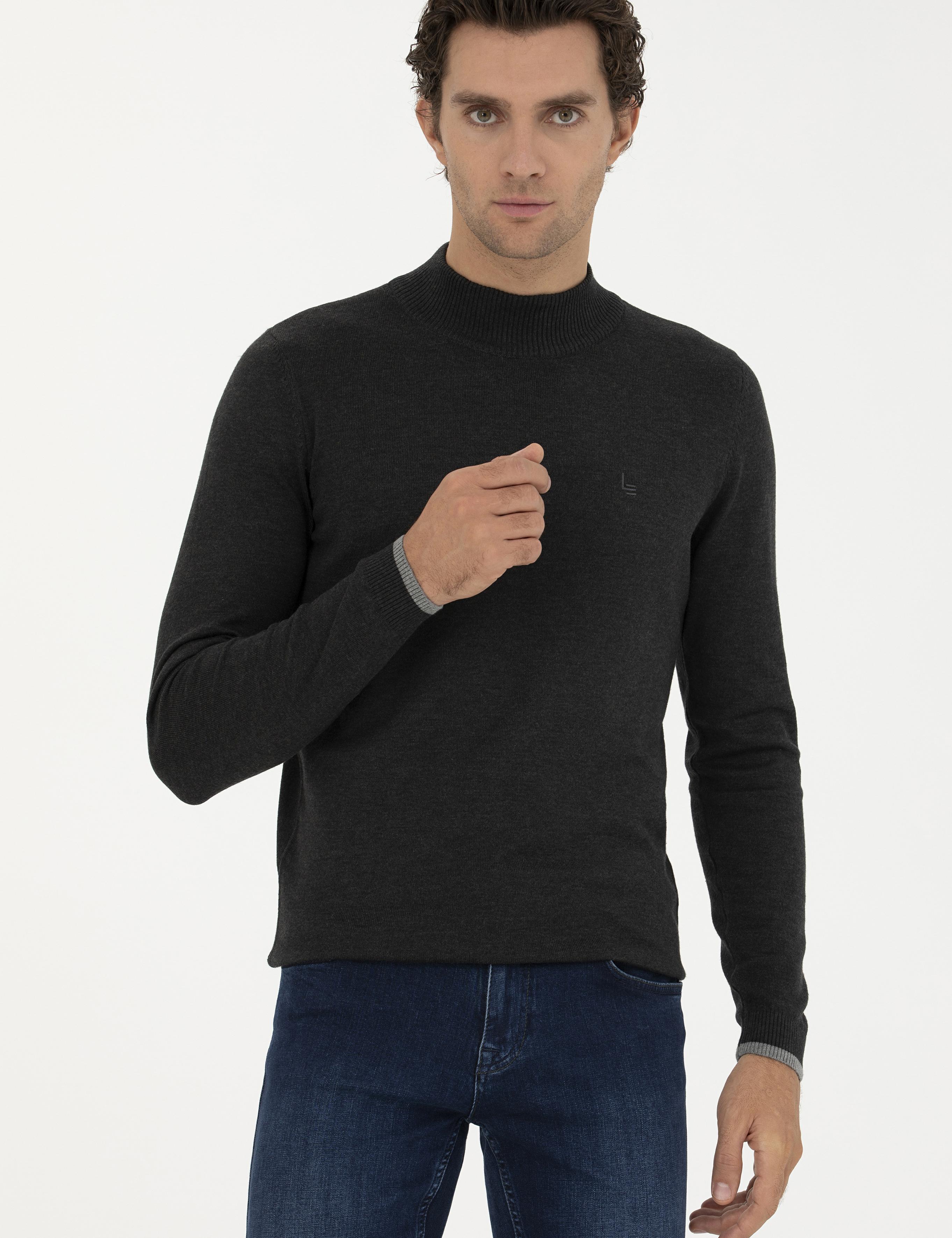 Antrasit Melanj Slim Fit Pamuk Karışımlı Yarım Balıkçı Basic Triko Kazak - 50245057061