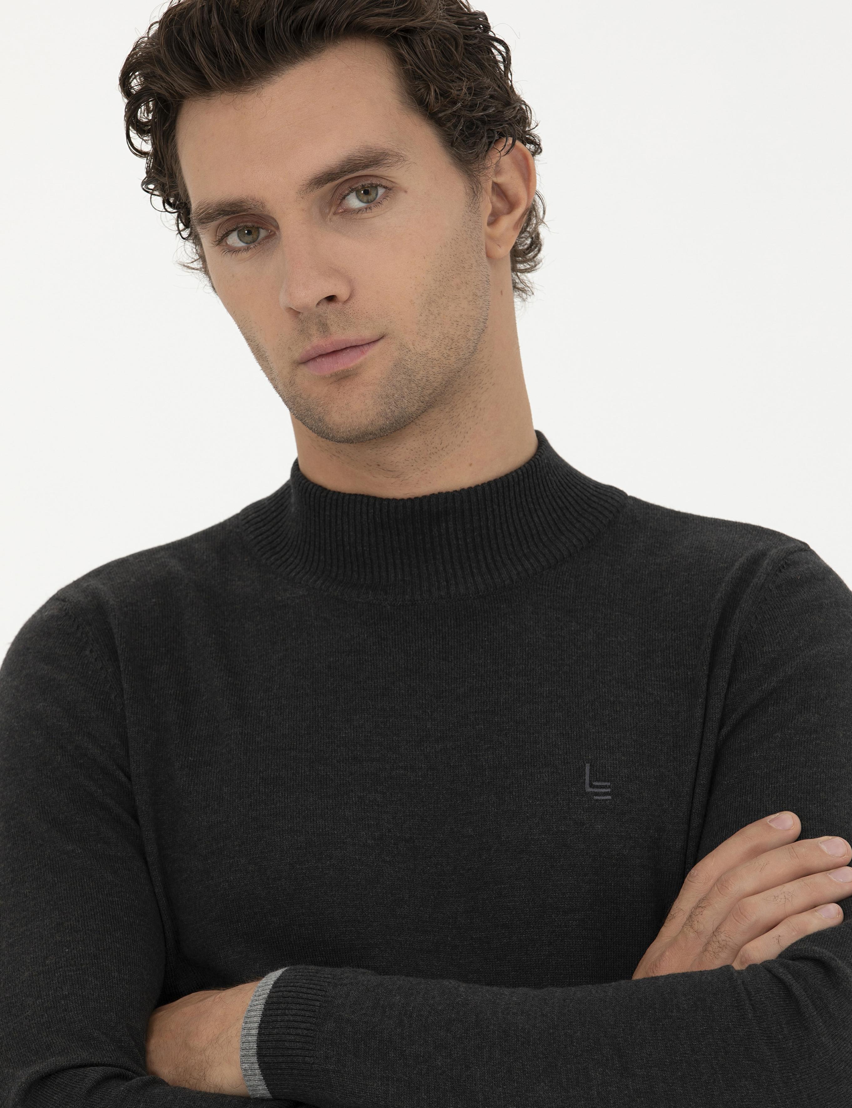 Antrasit Melanj Slim Fit Pamuk Karışımlı Yarım Balıkçı Basic Triko Kazak - 50245057061