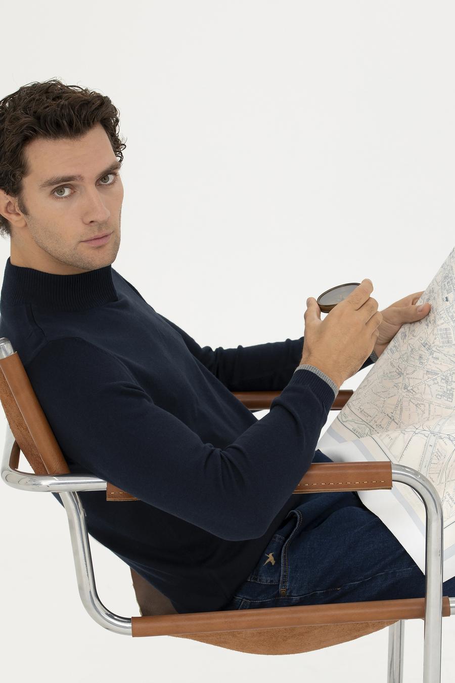 Lacivert Slim Fit Pamuk Karışımlı Yarım Balıkçı Basic Triko Kazak - 50245057005