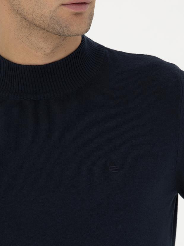 Lacivert Slim Fit Pamuk Karışımlı Yarım Balıkçı Basic Triko Kazak