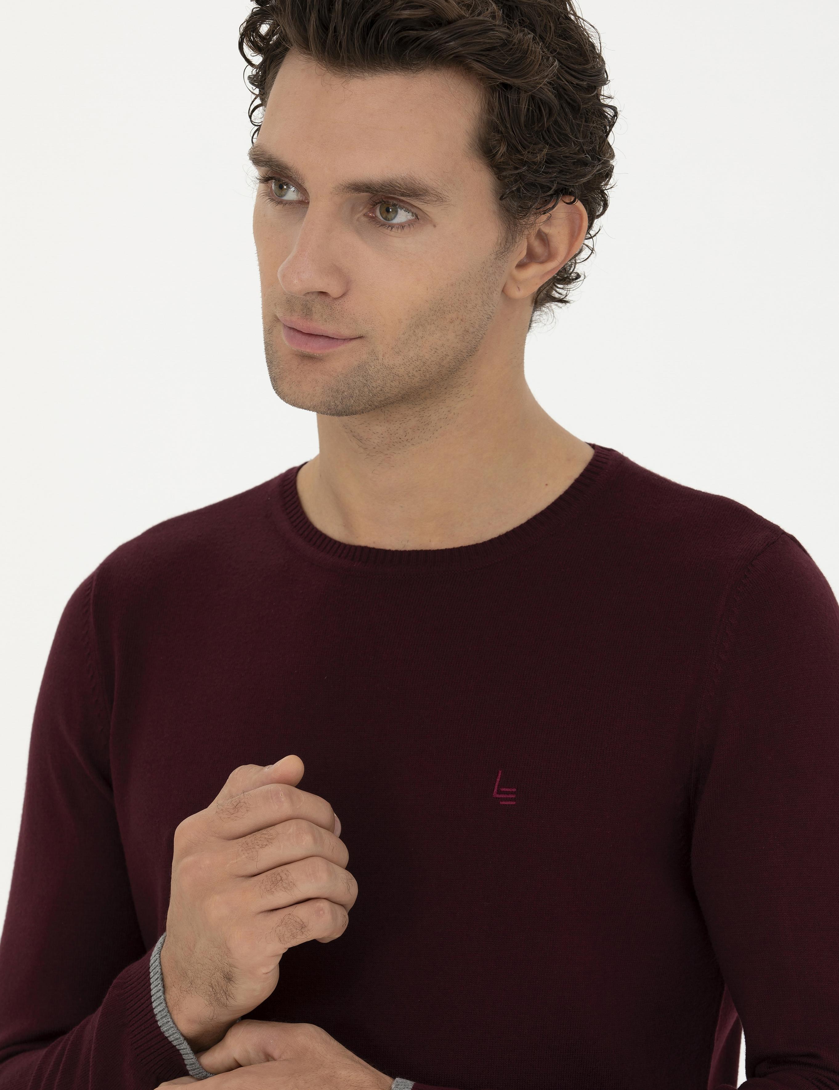 Bordo Slim Fit Bisiklet Yaka Basic Triko Kazak - 50245040006