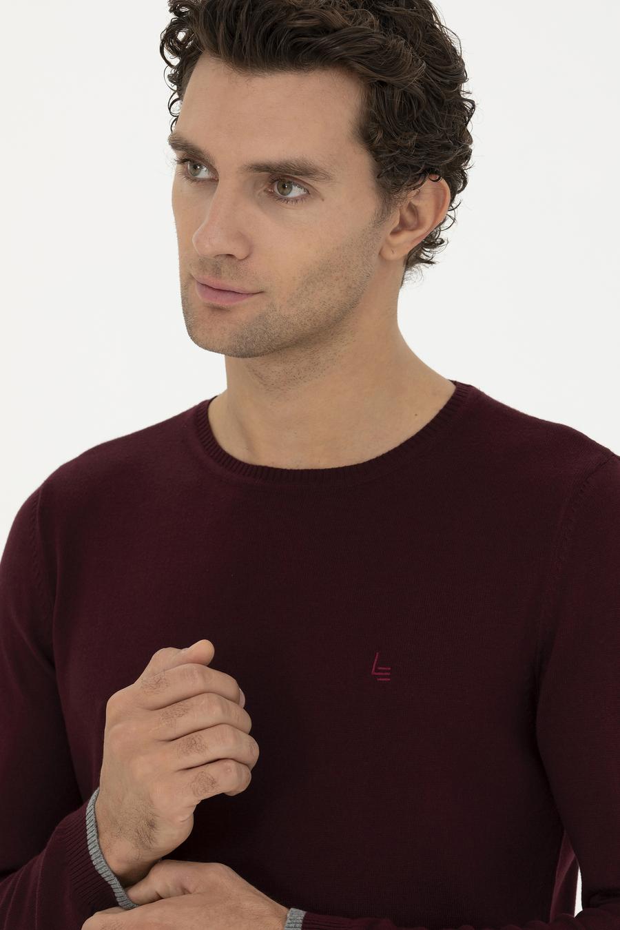Bordo Slim Fit Bisiklet Yaka Basic Triko Kazak - 50245040006