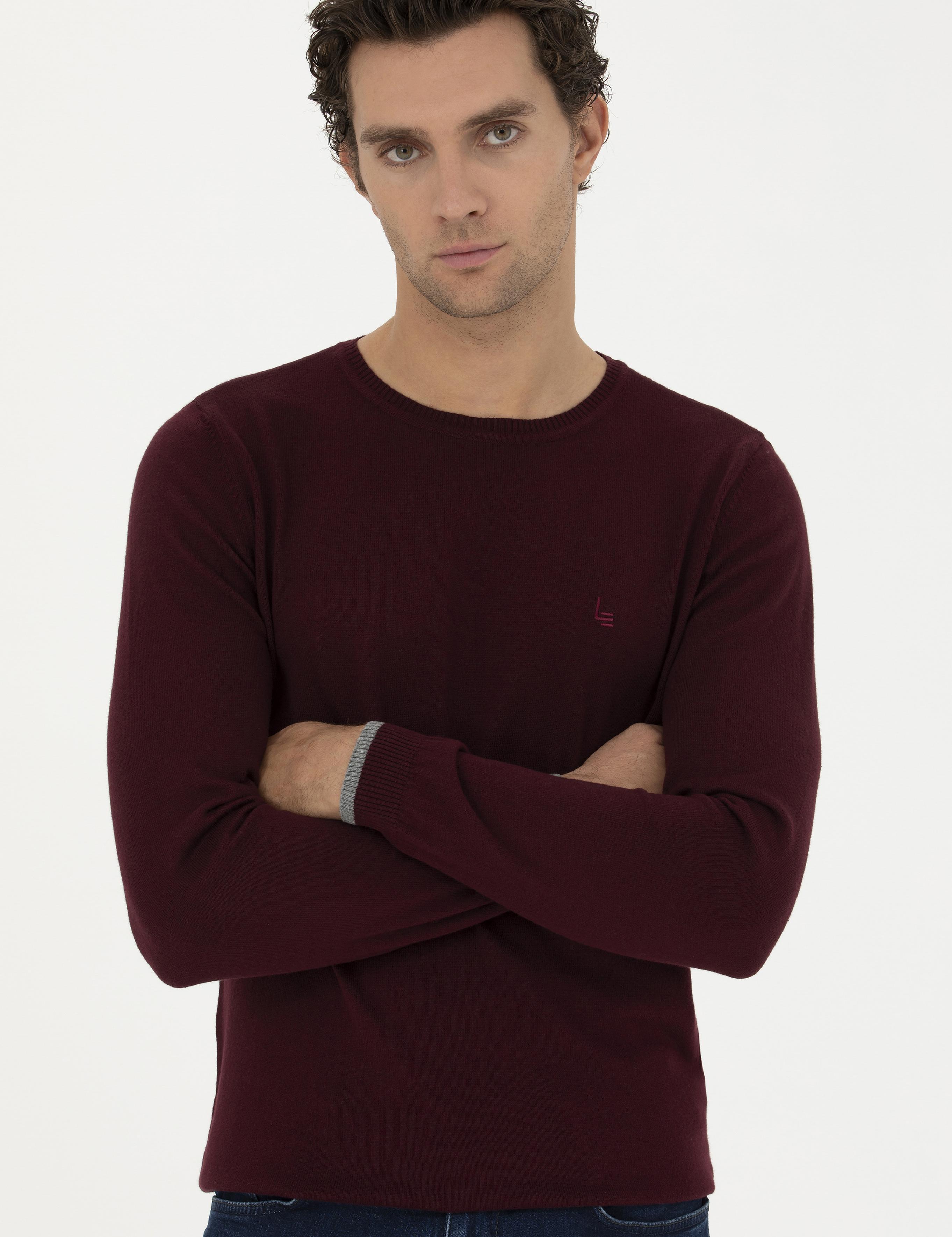 Bordo Slim Fit Bisiklet Yaka Basic Triko Kazak - 50245040006