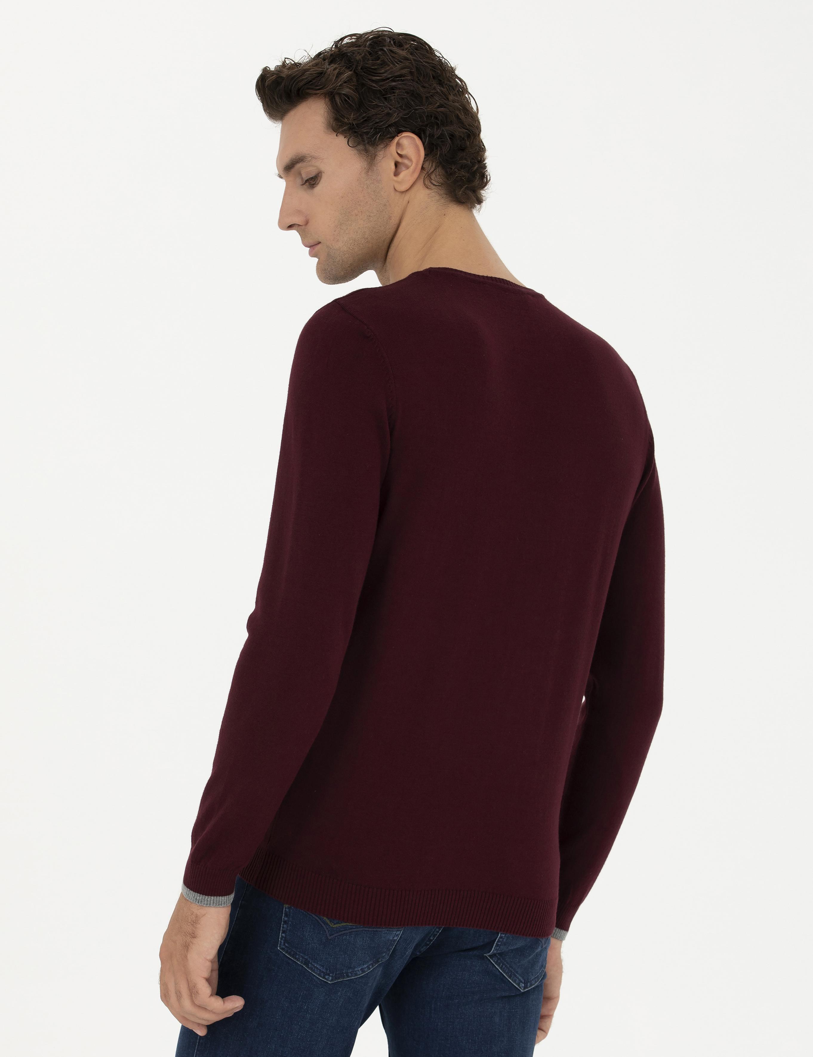 Bordo Slim Fit Bisiklet Yaka Basic Triko Kazak - 50245040006