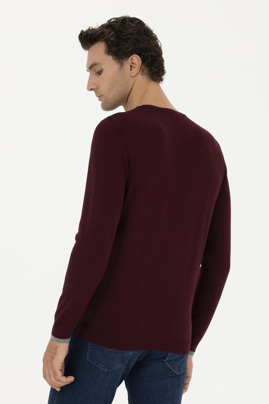 Bordo Slim Fit Bisiklet Yaka Basic Triko Kazak - 50245040006
