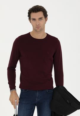 Bordo Slim Fit Bisiklet Yaka Basic Triko Kazak