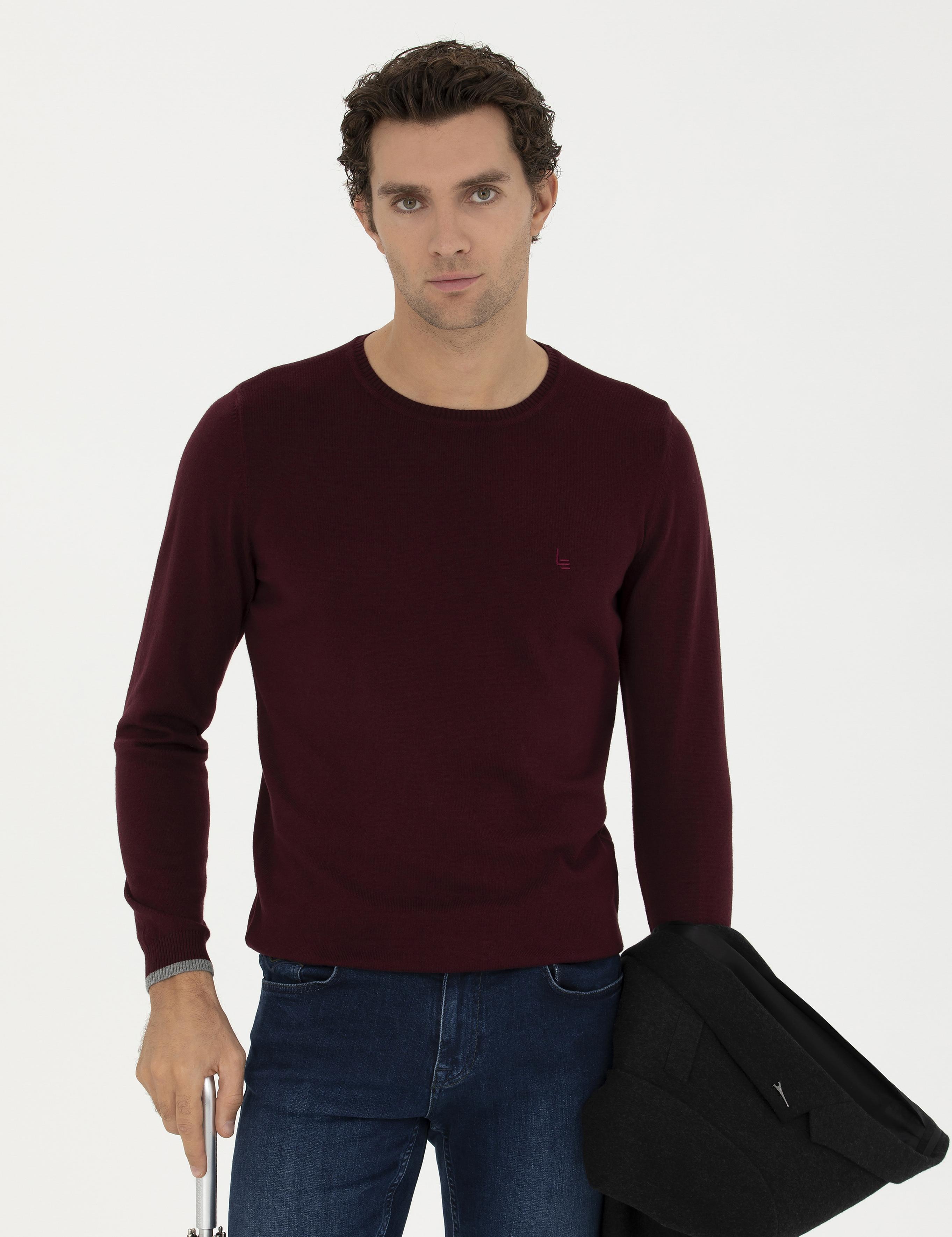 Bordo Slim Fit Bisiklet Yaka Basic Triko Kazak - 50245040006