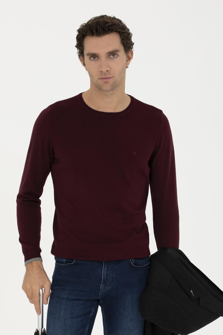 Bordo Slim Fit Bisiklet Yaka Basic Triko Kazak - 50245040006