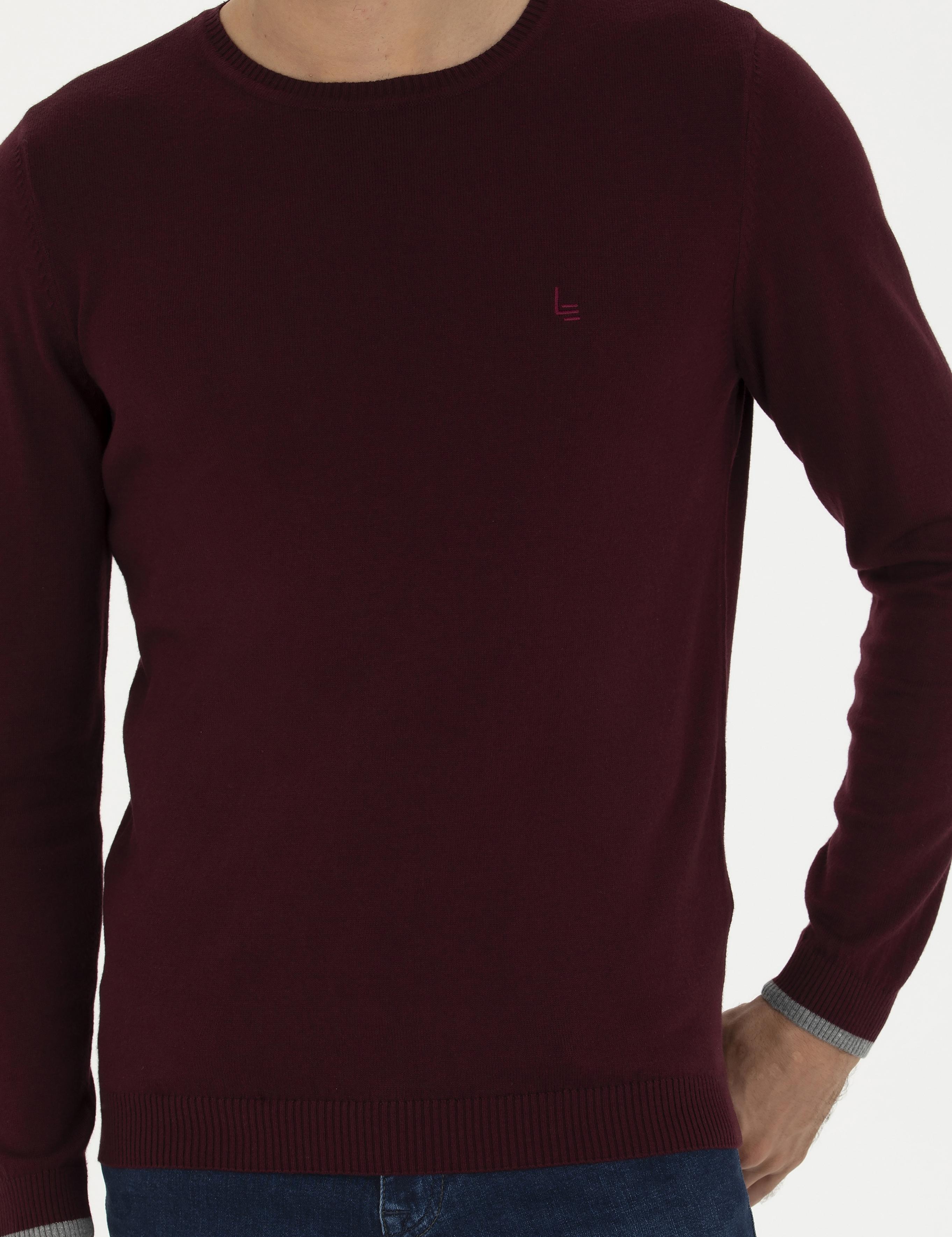 Bordo Slim Fit Bisiklet Yaka Basic Triko Kazak - 50245040006