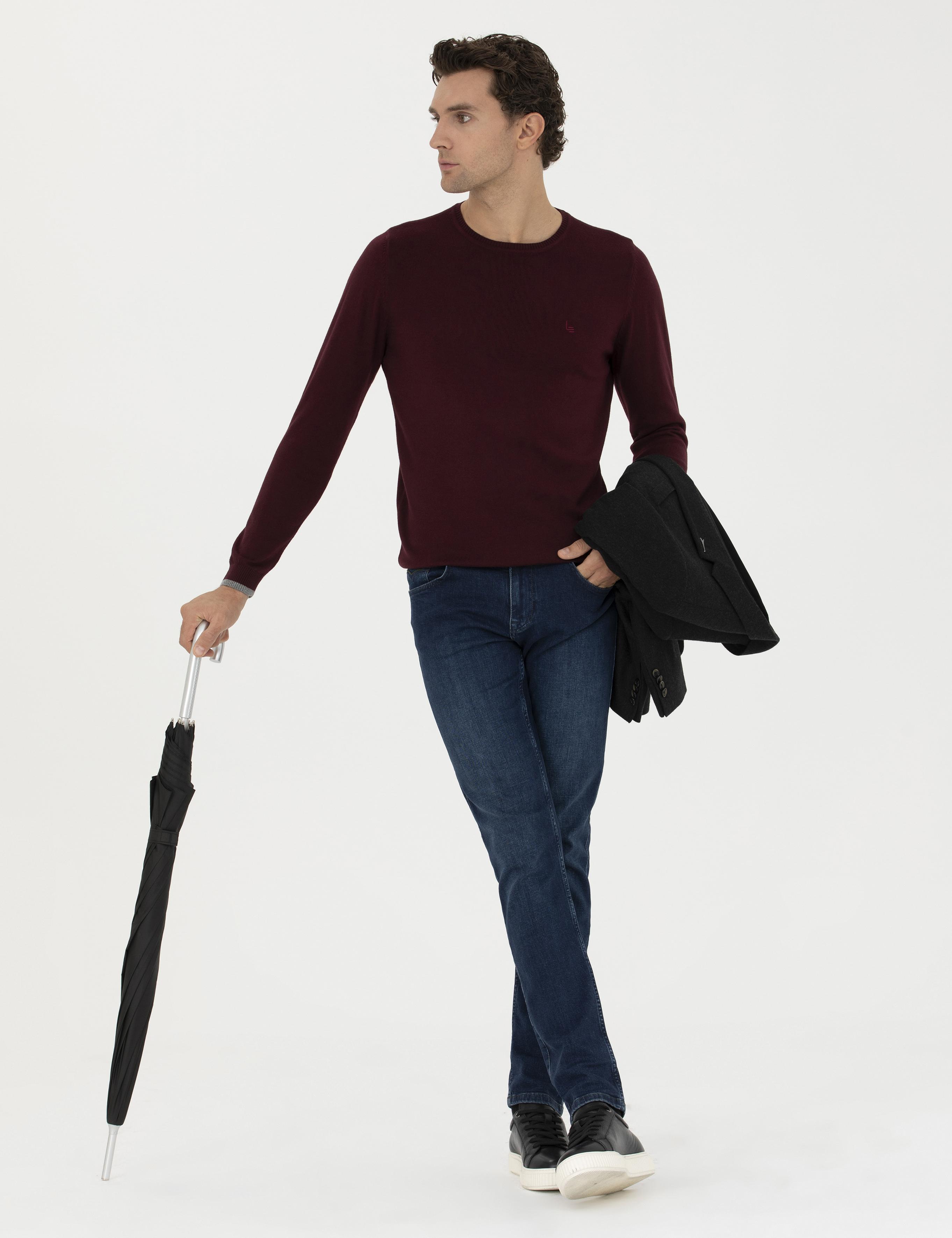 Bordo Slim Fit Bisiklet Yaka Basic Triko Kazak - 50245040006