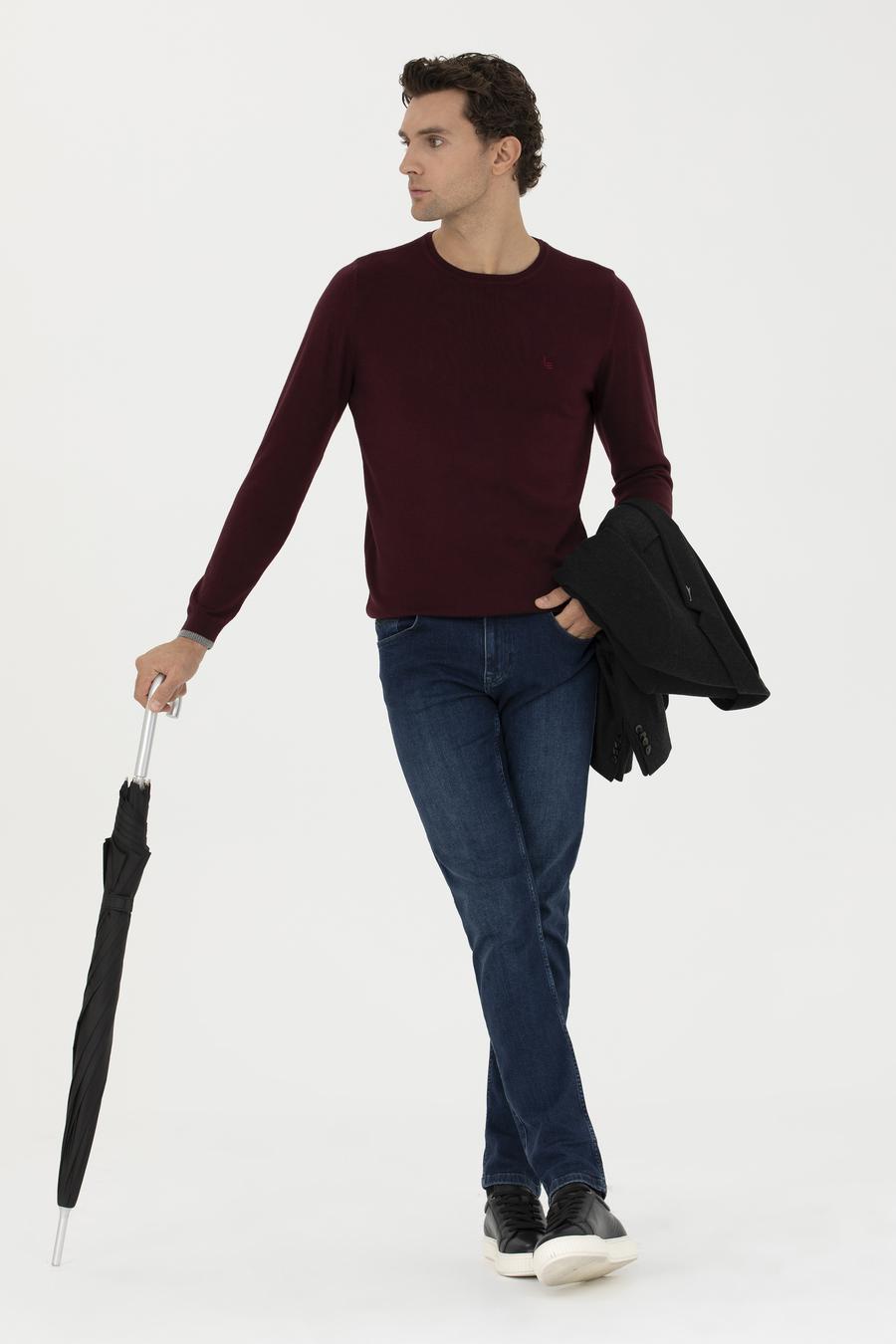 Bordo Slim Fit Bisiklet Yaka Basic Triko Kazak - 50245040006