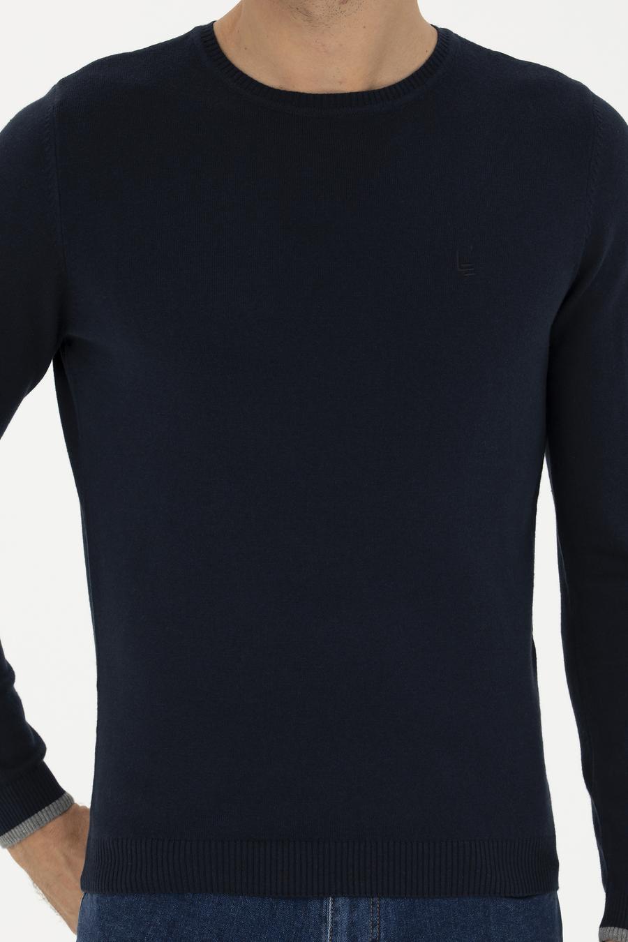 Lacivert Slim Fit Pamuk Karışımlı Bisiklet Yaka Basic Triko Kazak - 50245040013