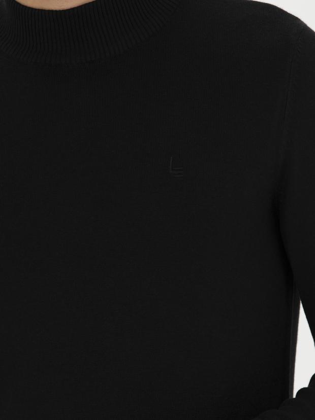 Siyah Slim Fit Pamuk Karışımlı Yarım Balıkçı Basic Triko Kazak