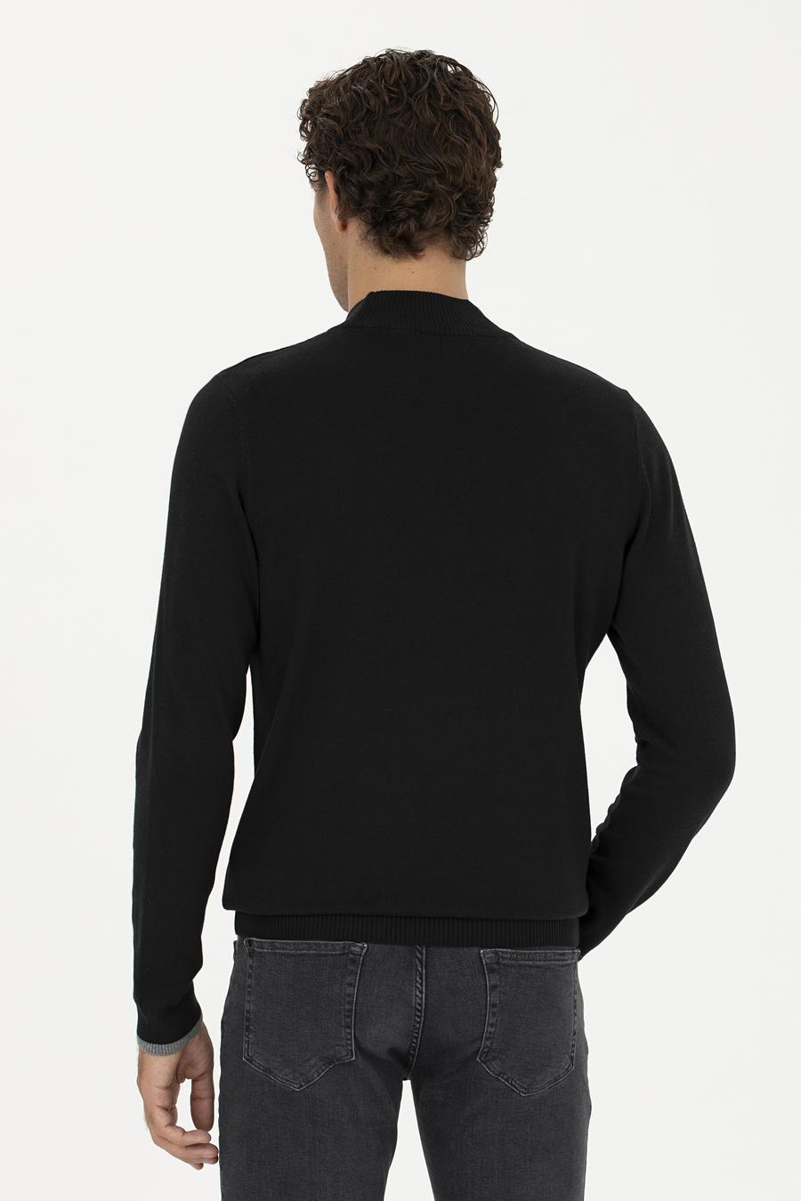 Siyah Slim Fit Pamuk Karışımlı Yarım Balıkçı Basic Triko Kazak - 50245057013