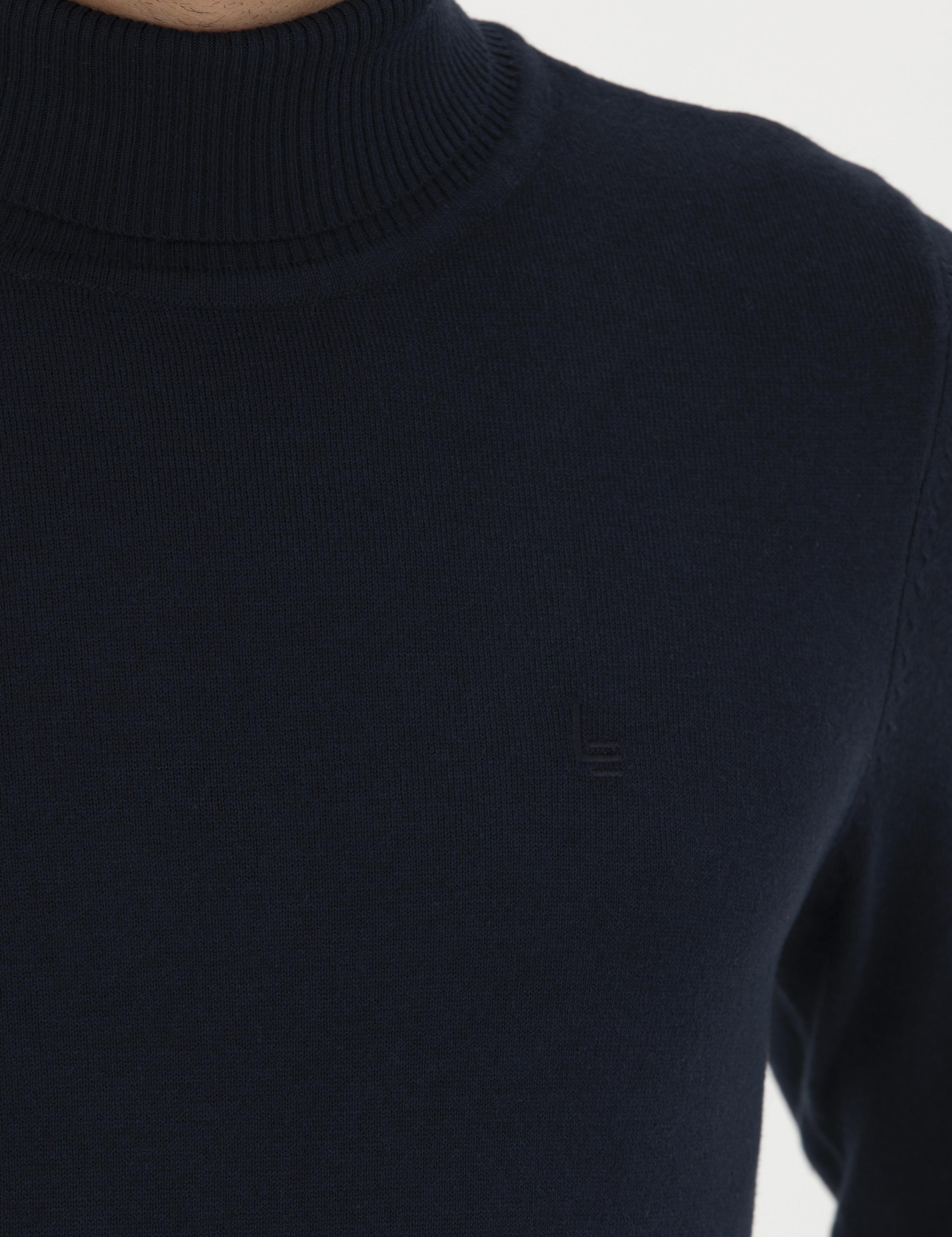 Lacivert Slim Fit Balıkçı Yaka Basic Triko Kazak - 50245058004
