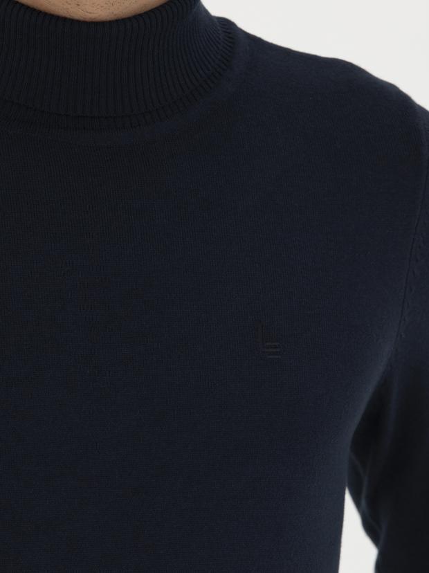 Lacivert Slim Fit Balıkçı Yaka Basic Triko Kazak