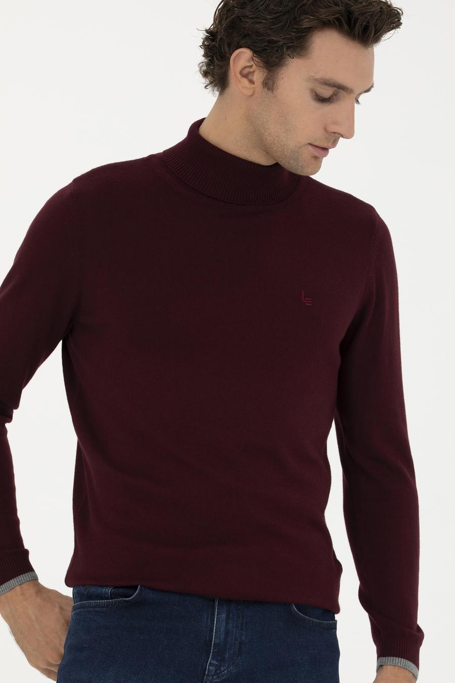 Bordo Slim Fit Pamuk Karışımlı Balıkçı Yaka Basic Triko Kazak - 50245058017