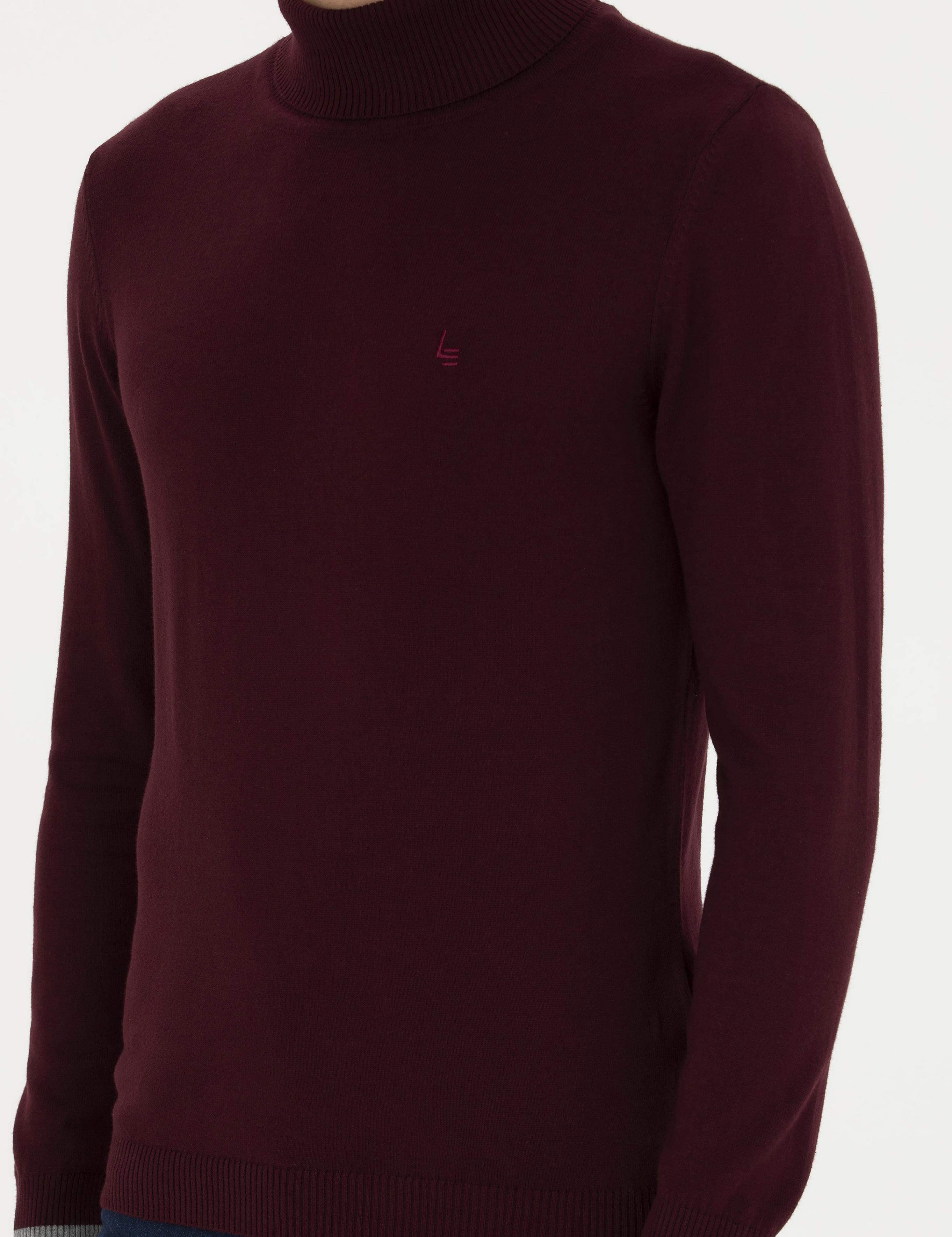 Bordo Slim Fit Pamuk Karışımlı Balıkçı Yaka Basic Triko Kazak - 50245058017