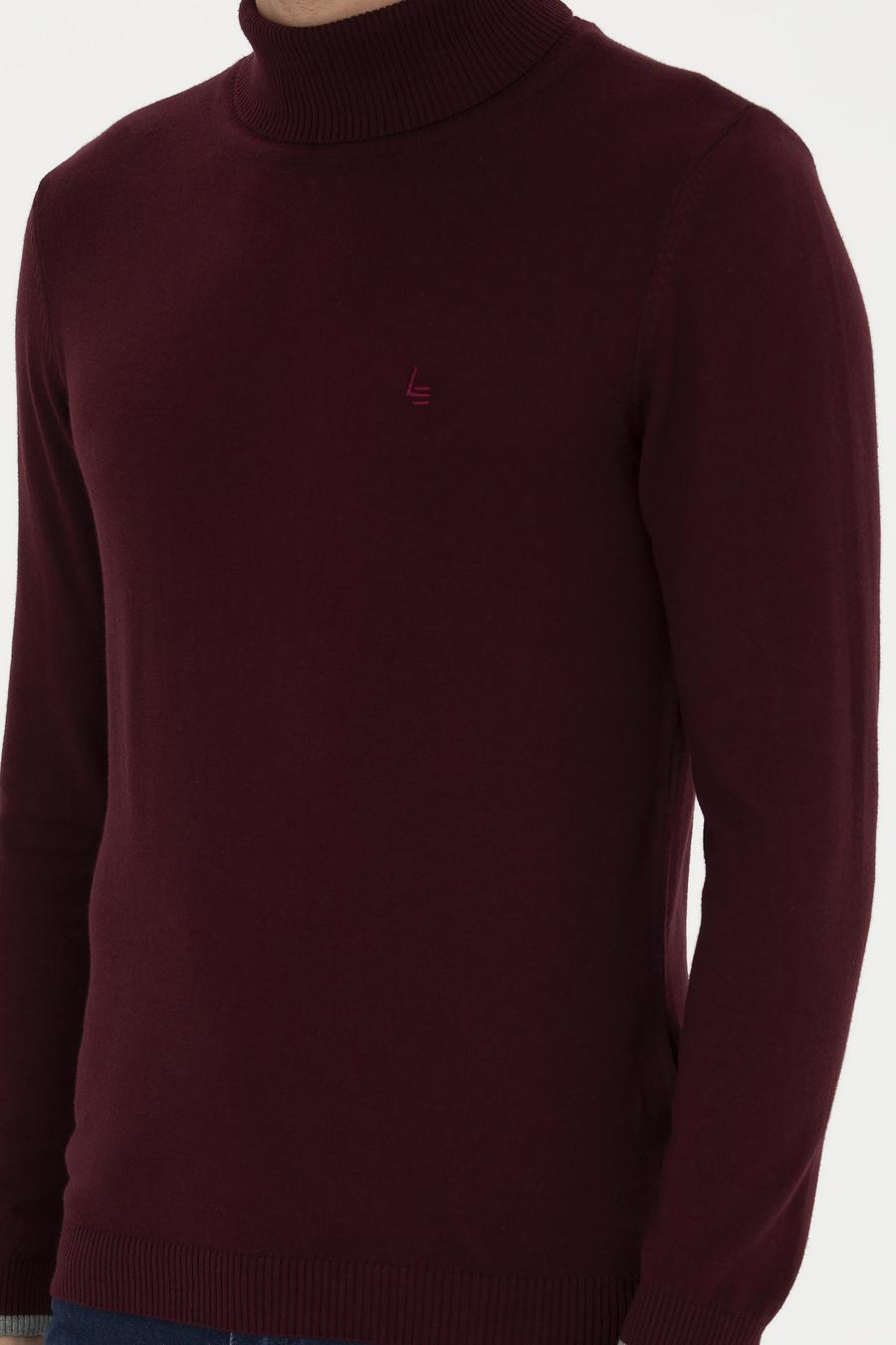 Bordo Slim Fit Pamuk Karışımlı Balıkçı Yaka Basic Triko Kazak - 50245058017