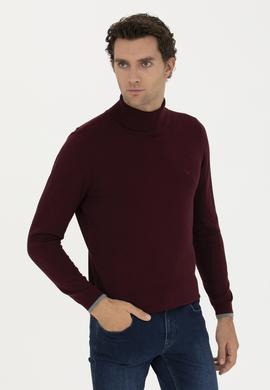 Bordo Slim Fit Pamuk Karışımlı Balıkçı Yaka Basic Triko Kazak