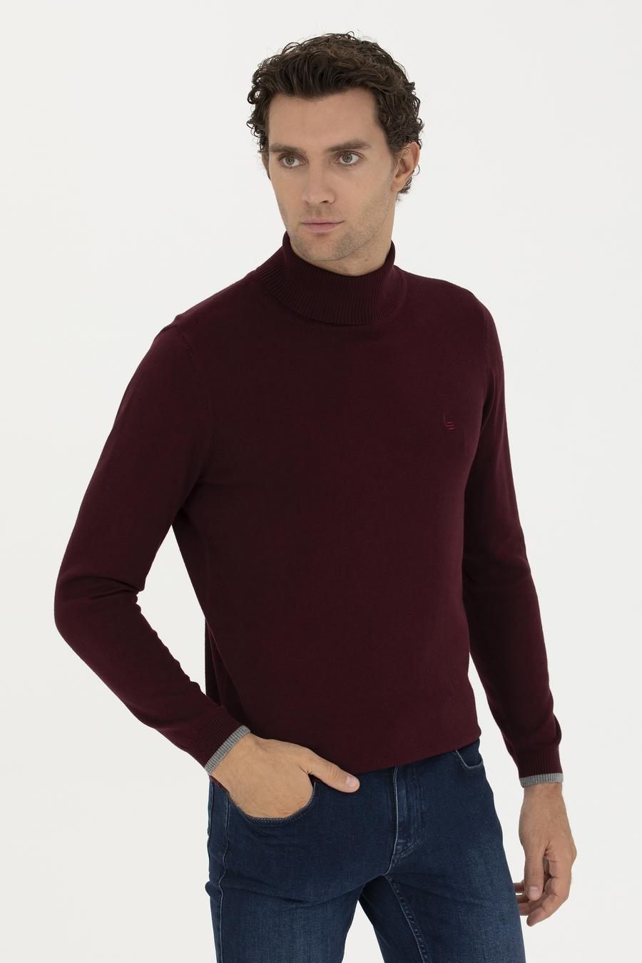Bordo Slim Fit Pamuk Karışımlı Balıkçı Yaka Basic Triko Kazak - 50245058017