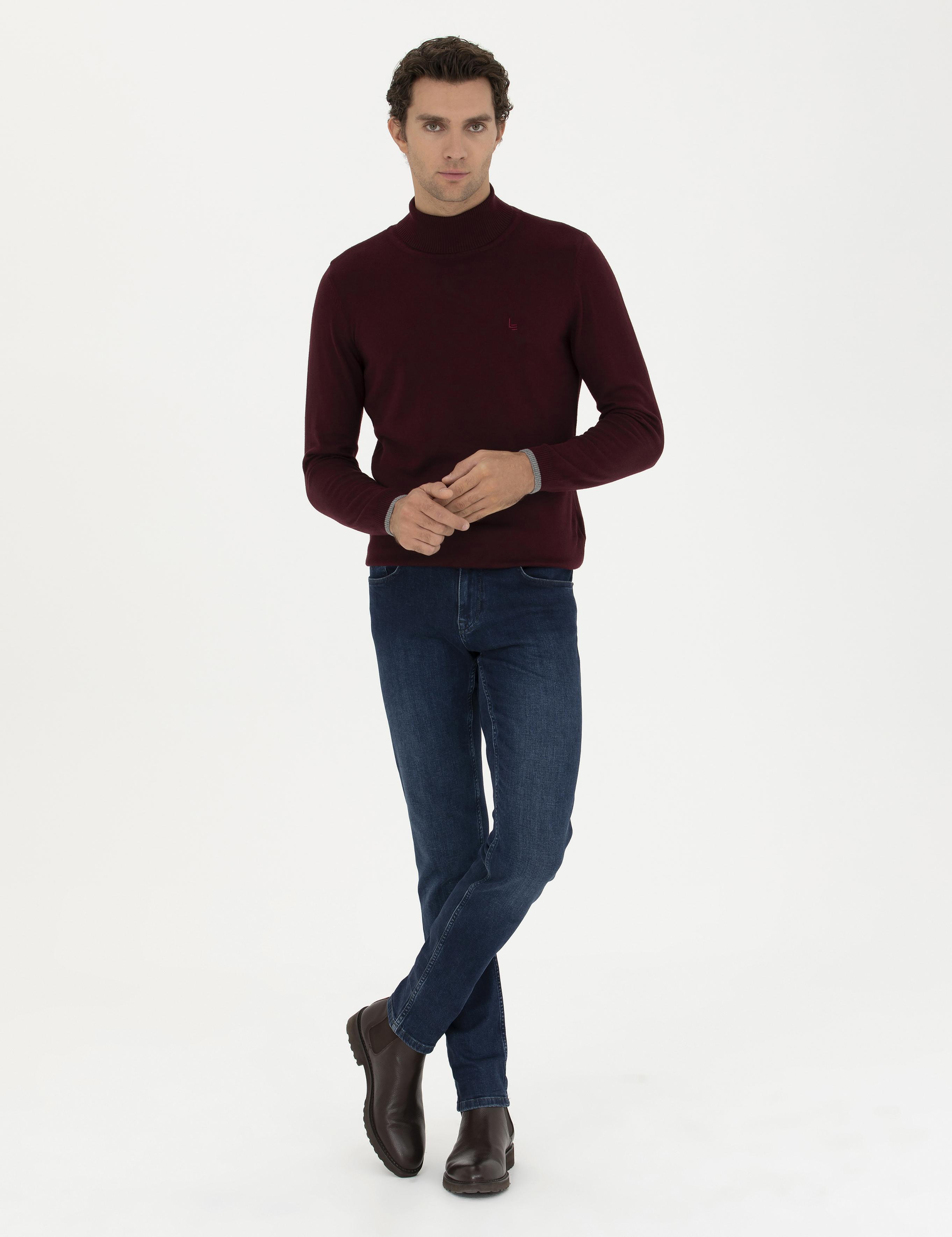 Bordo Slim Fit Pamuk Karışımlı Balıkçı Yaka Basic Triko Kazak - 50245058017