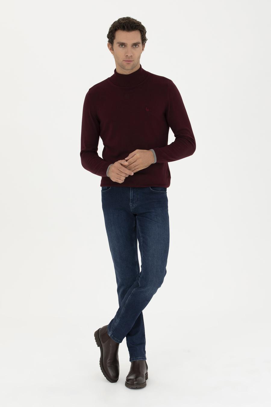 Bordo Slim Fit Pamuk Karışımlı Balıkçı Yaka Basic Triko Kazak - 50245058017