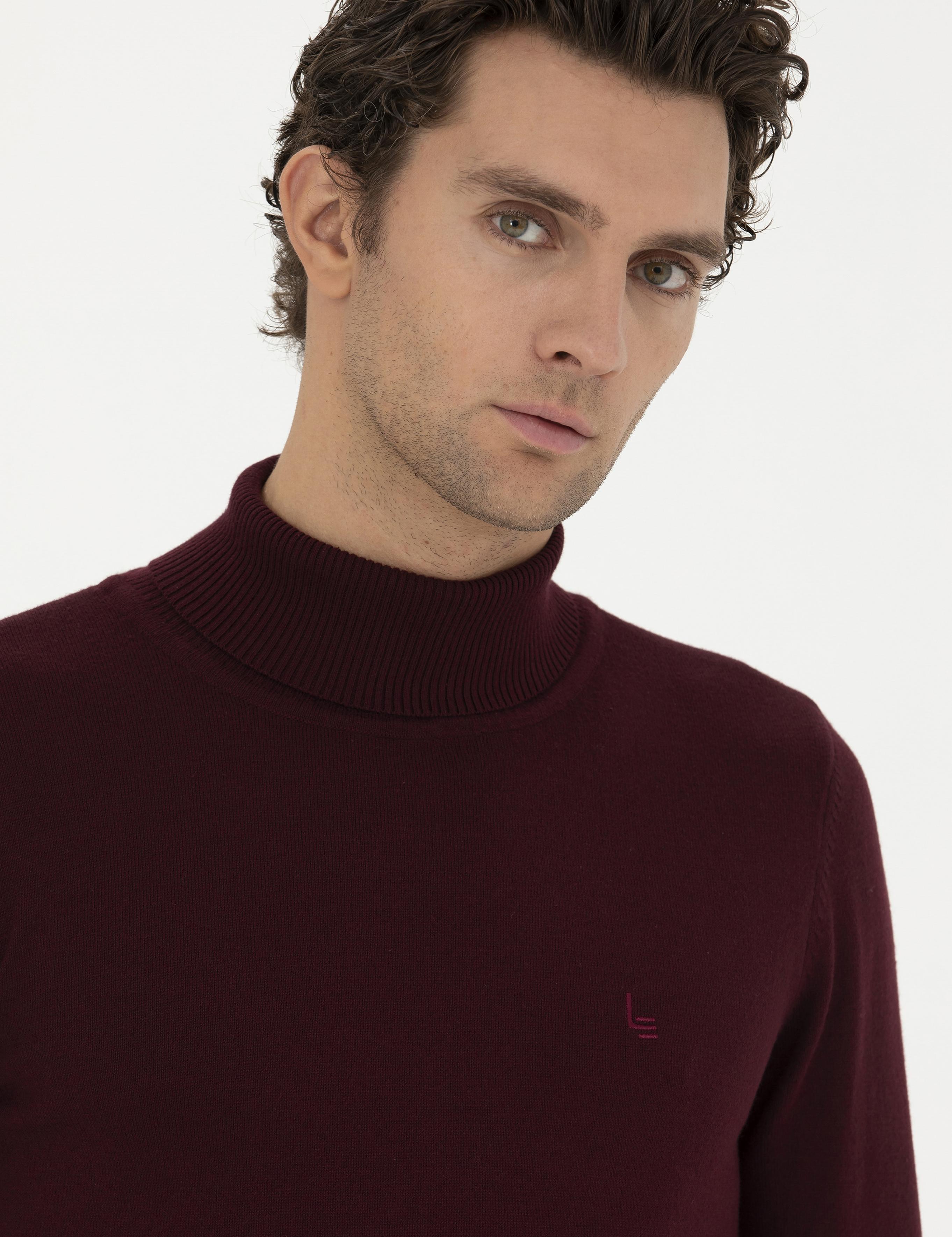 Bordo Slim Fit Pamuk Karışımlı Balıkçı Yaka Basic Triko Kazak - 50245058017