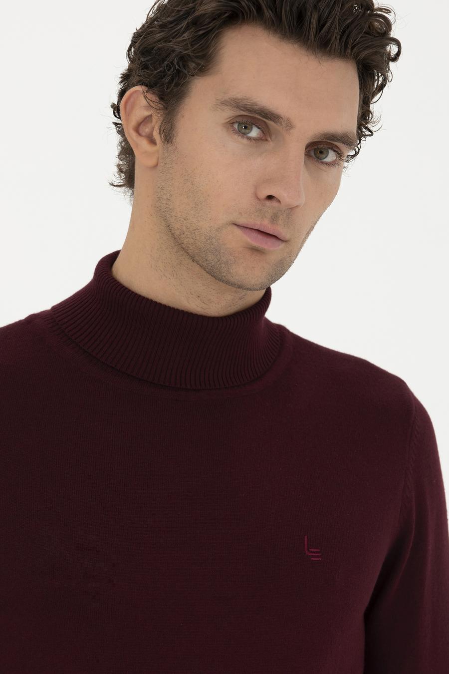 Bordo Slim Fit Pamuk Karışımlı Balıkçı Yaka Basic Triko Kazak - 50245058017