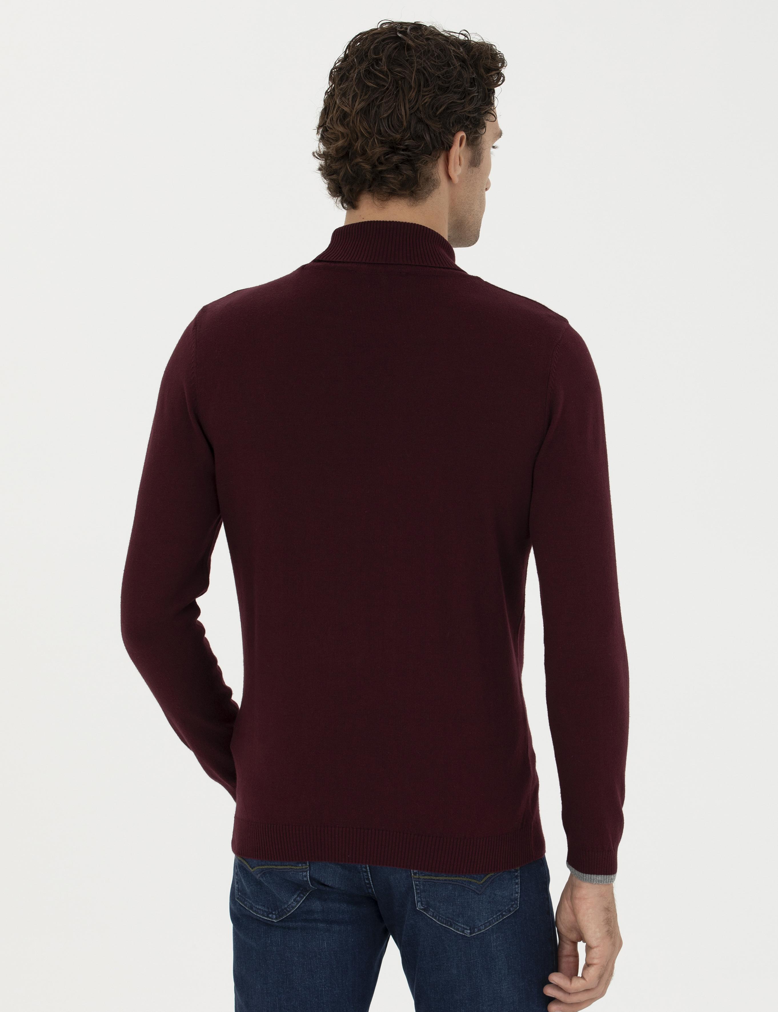 Bordo Slim Fit Pamuk Karışımlı Balıkçı Yaka Basic Triko Kazak - 50245058017