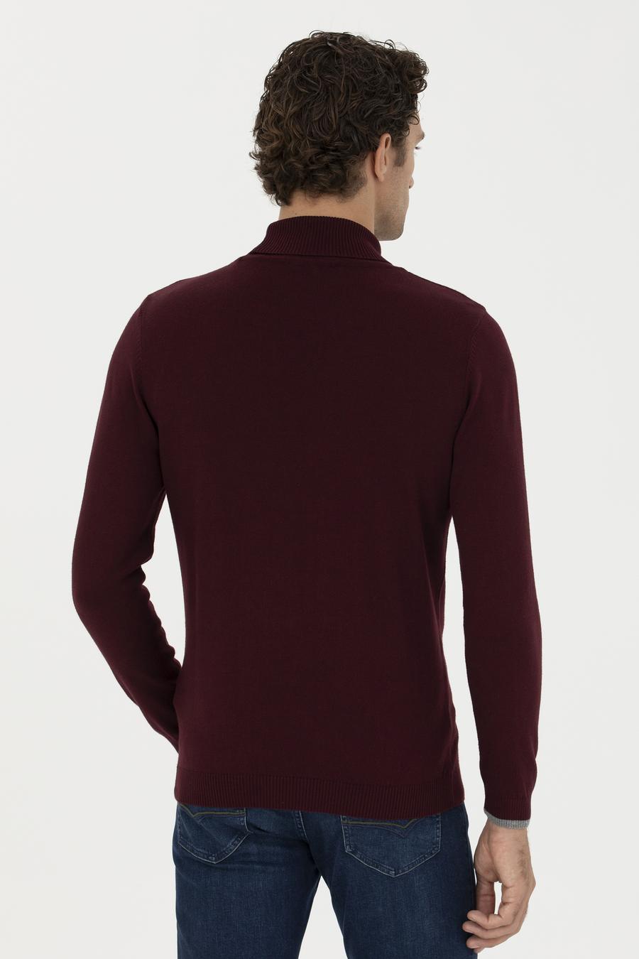 Bordo Slim Fit Pamuk Karışımlı Balıkçı Yaka Basic Triko Kazak - 50245058017