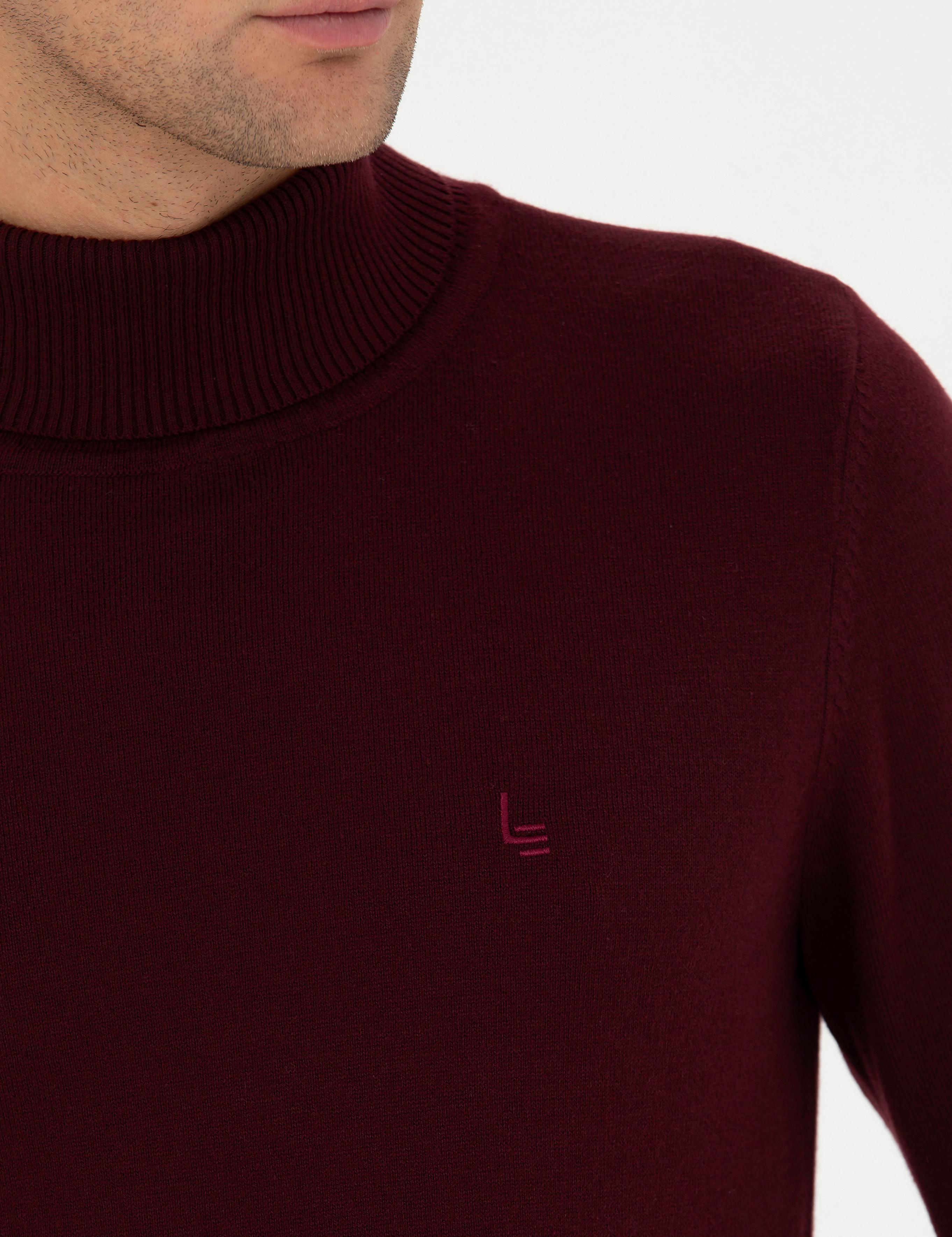 Bordo Slim Fit Pamuk Karışımlı Balıkçı Yaka Basic Triko Kazak - 50245058017