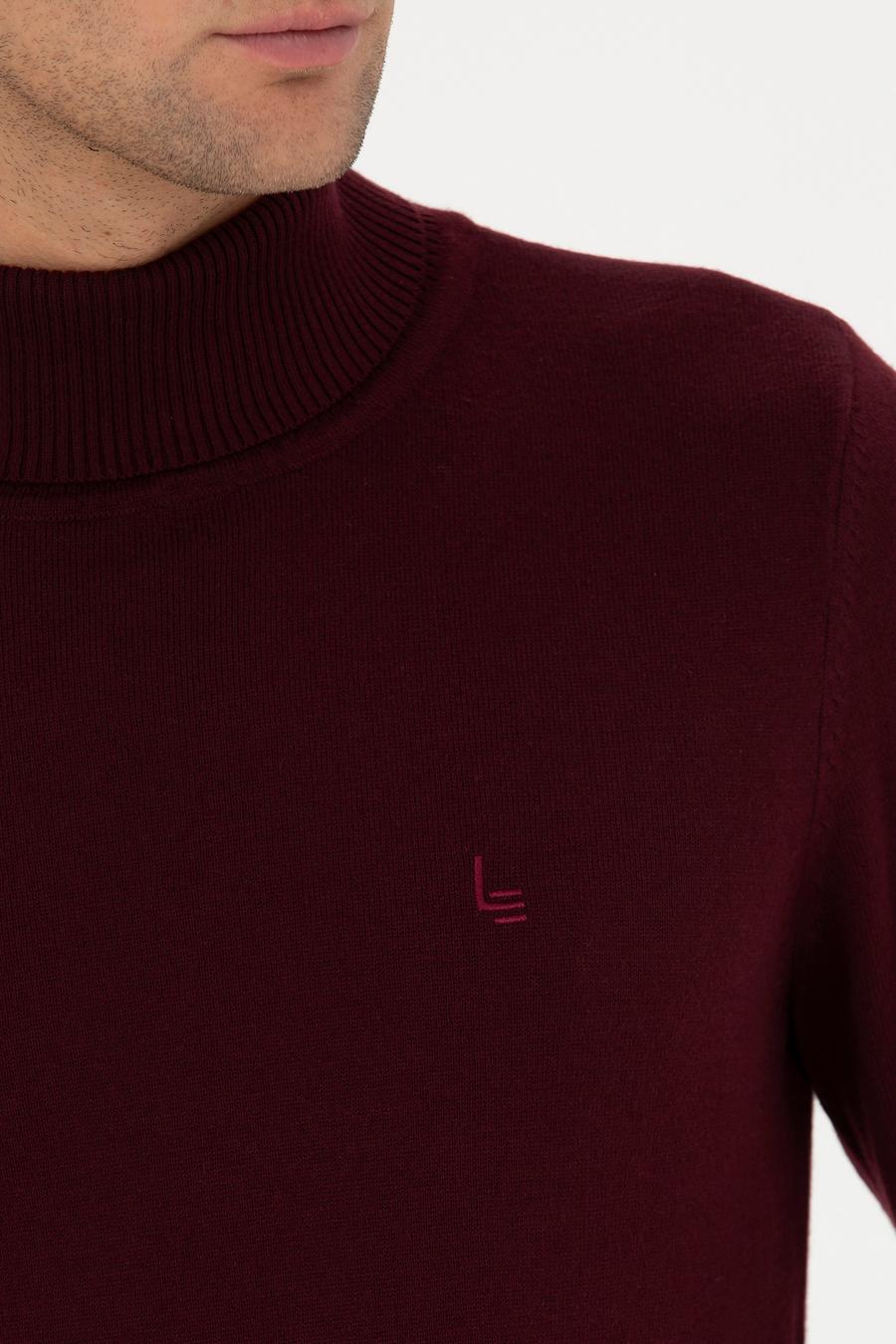 Bordo Slim Fit Pamuk Karışımlı Balıkçı Yaka Basic Triko Kazak - 50245058017