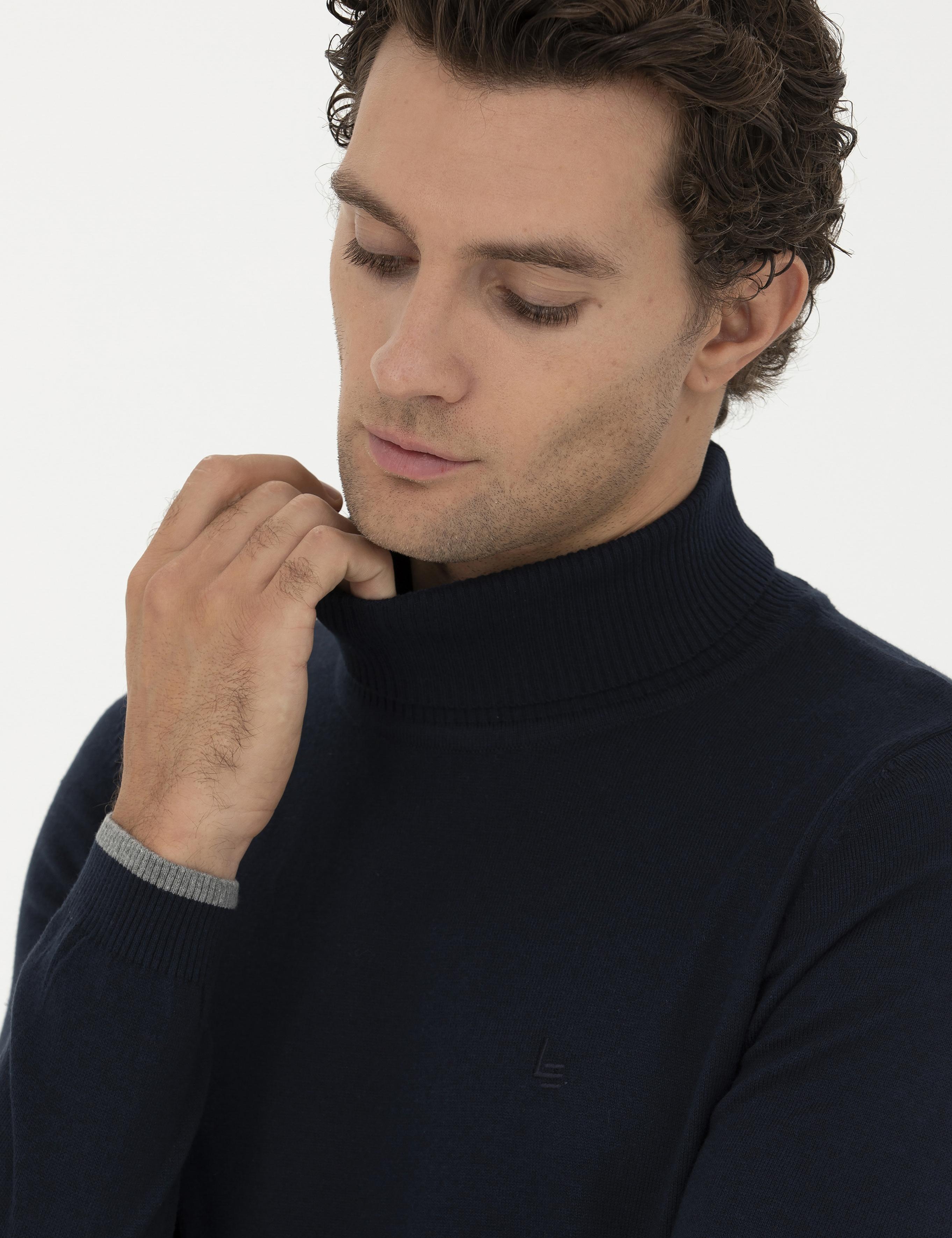 Lacivert Slim Fit Balıkçı Yaka Basic Triko Kazak - 50245058004