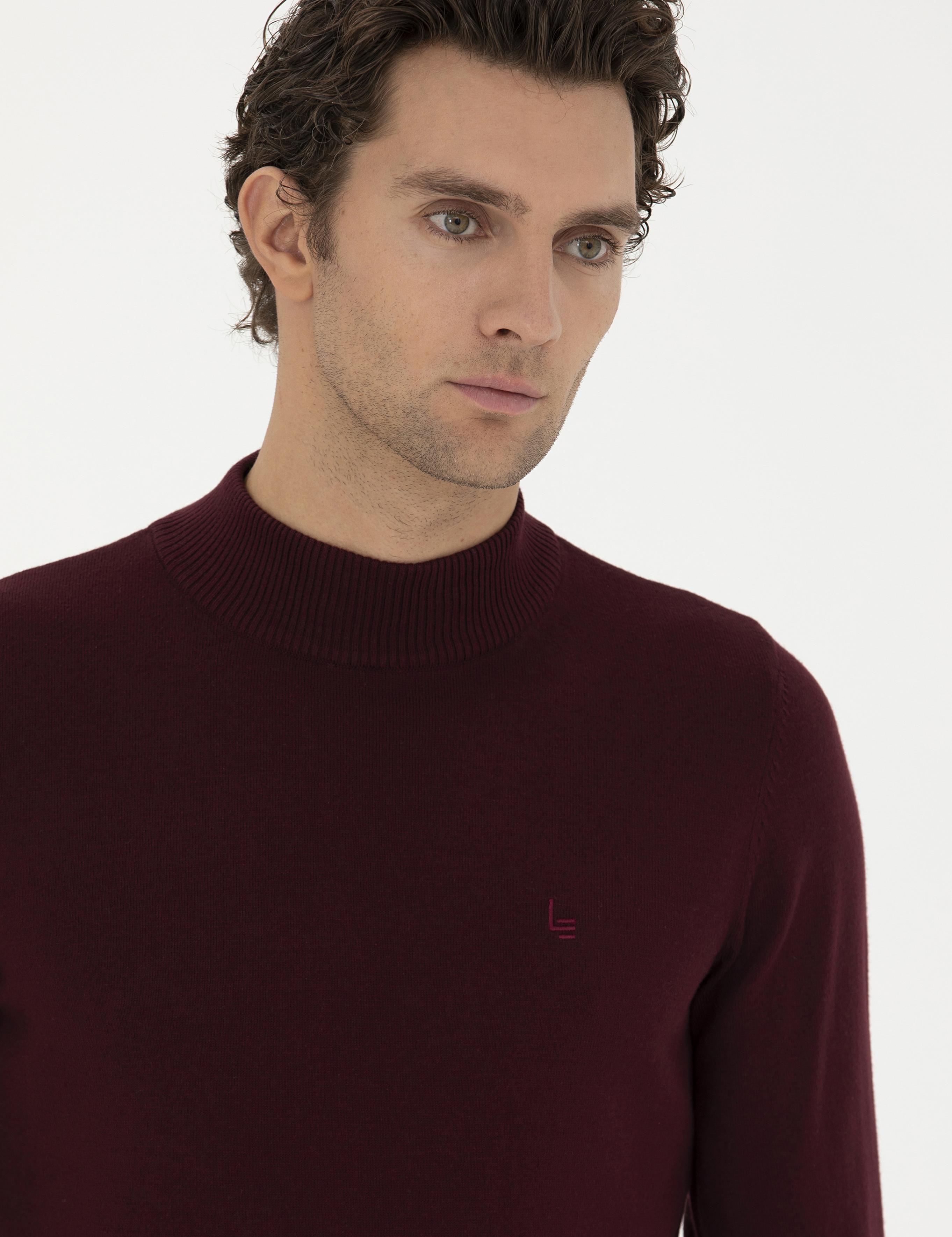 Bordo Slim Fit Yarım Balıkçı Basic Triko Kazak - 50245057022