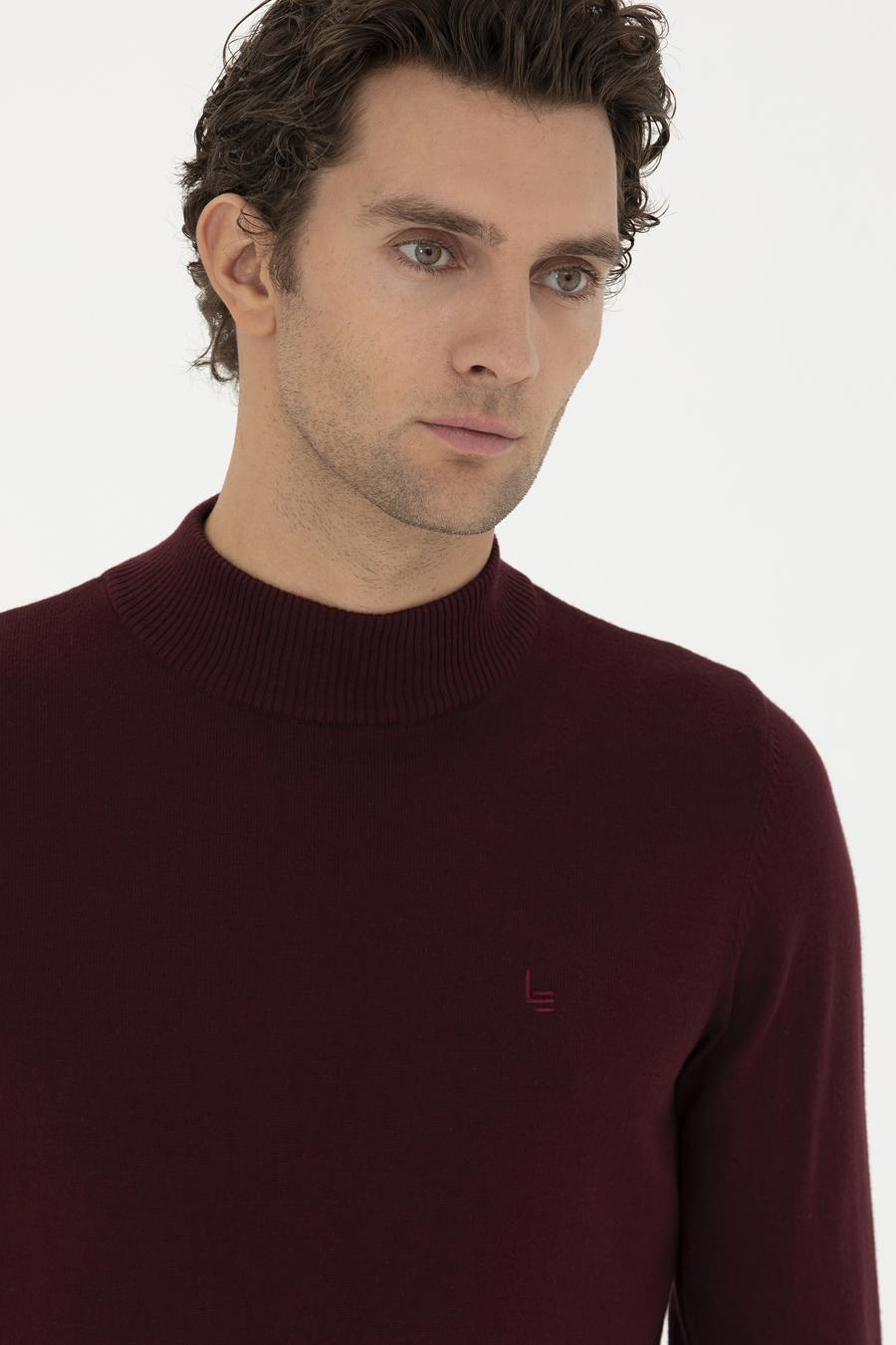 Bordo Slim Fit Yarım Balıkçı Basic Triko Kazak - 50245057022