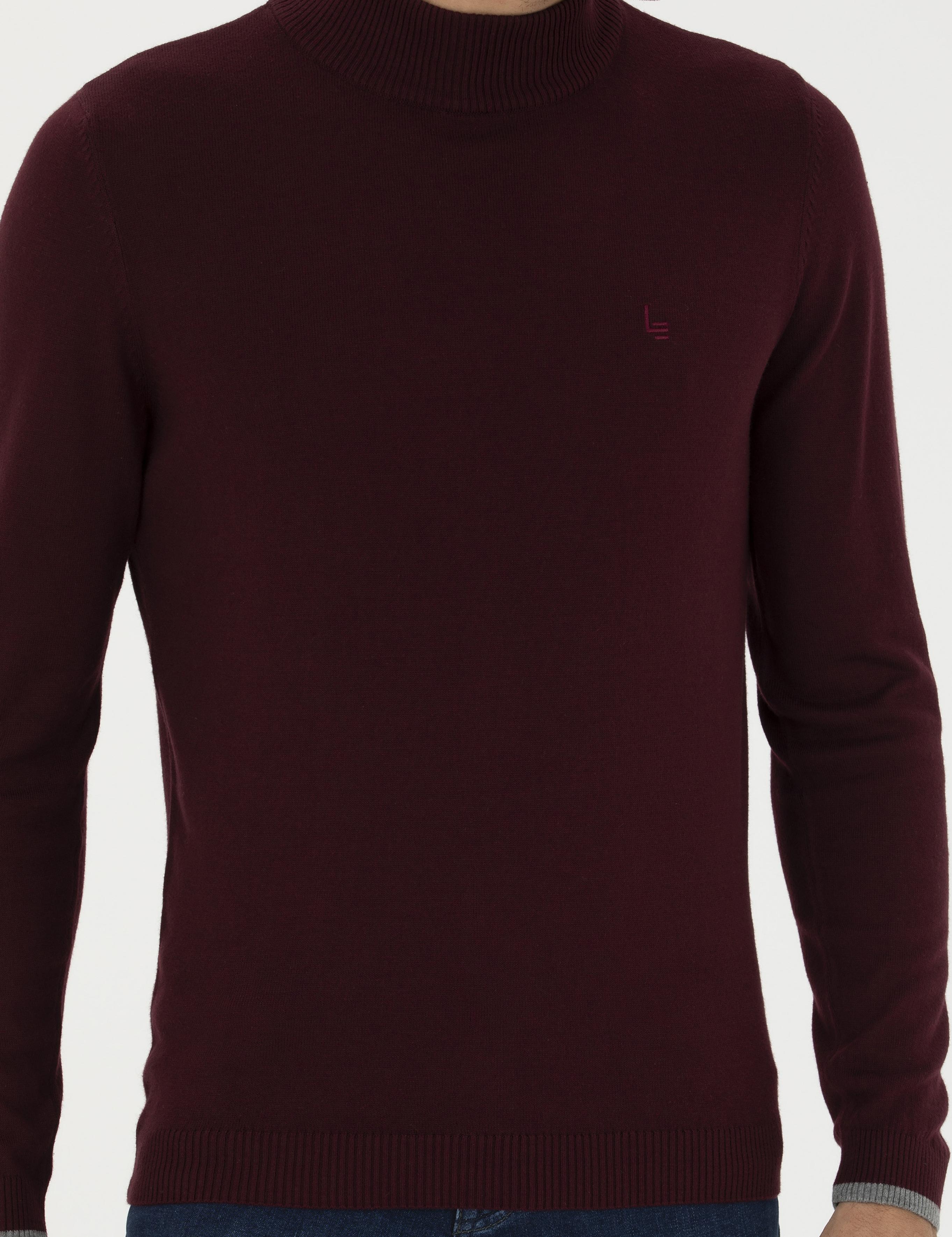 Bordo Slim Fit Yarım Balıkçı Basic Triko Kazak - 50245057022