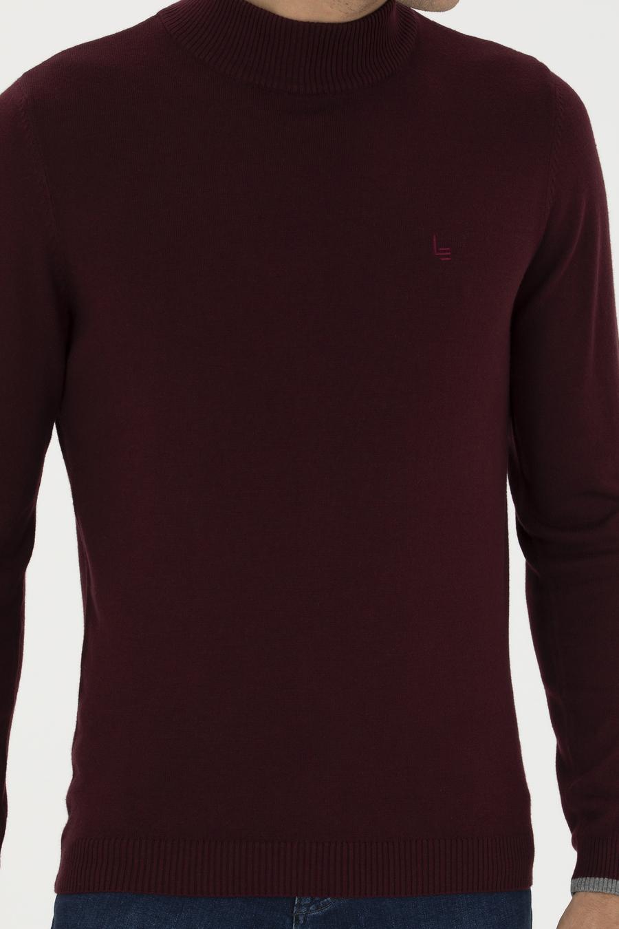 Bordo Slim Fit Yarım Balıkçı Basic Triko Kazak - 50245057022