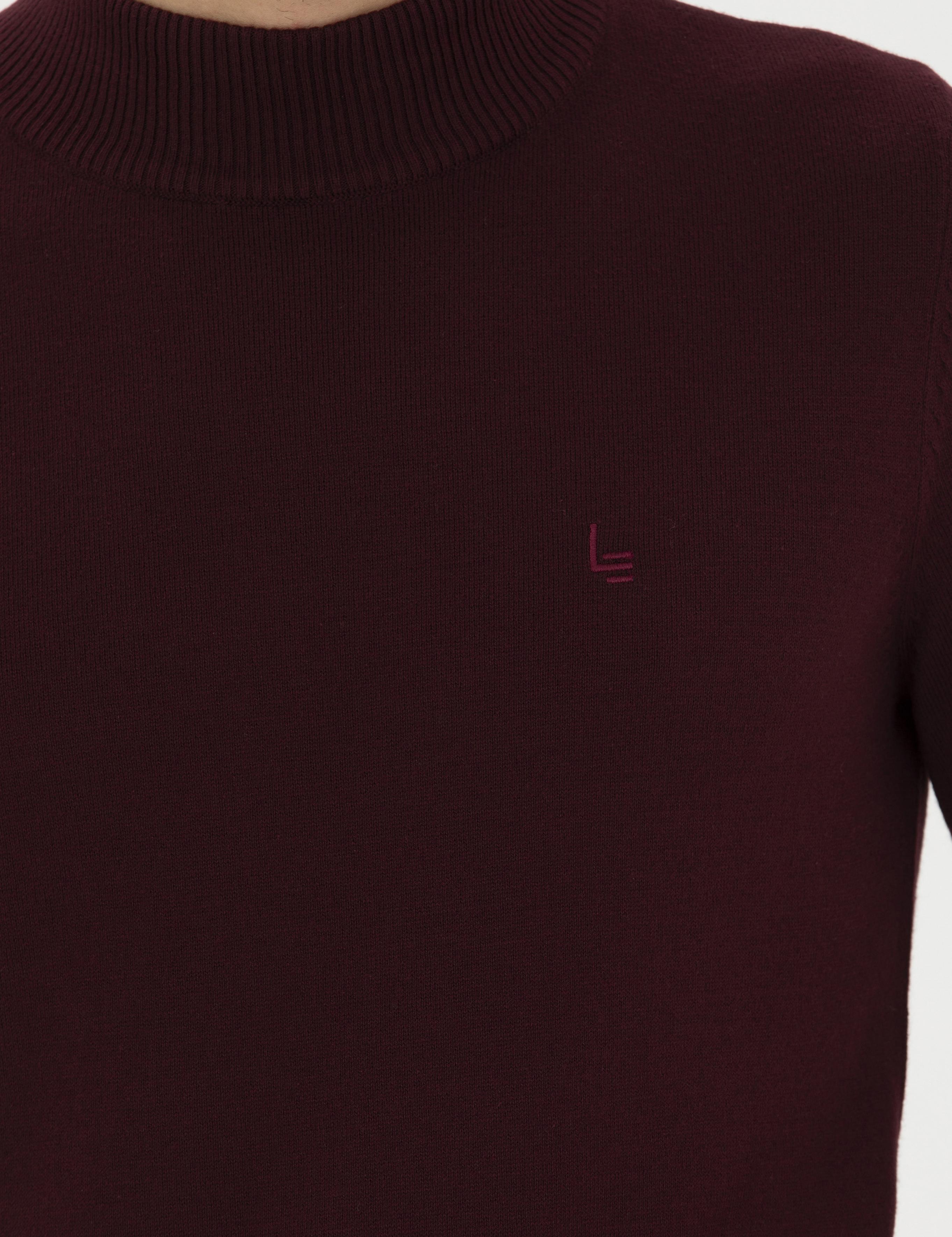 Bordo Slim Fit Yarım Balıkçı Basic Triko Kazak - 50245057022