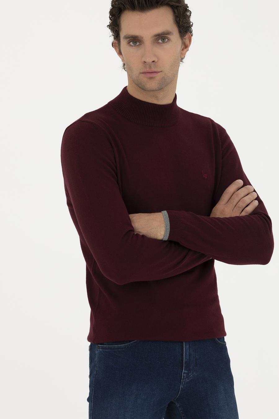 Bordo Slim Fit Yarım Balıkçı Basic Triko Kazak - 50245057022