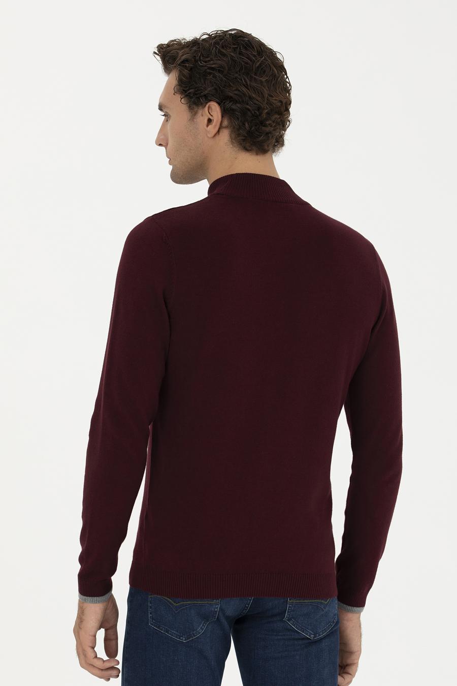 Bordo Slim Fit Yarım Balıkçı Basic Triko Kazak - 50245057022