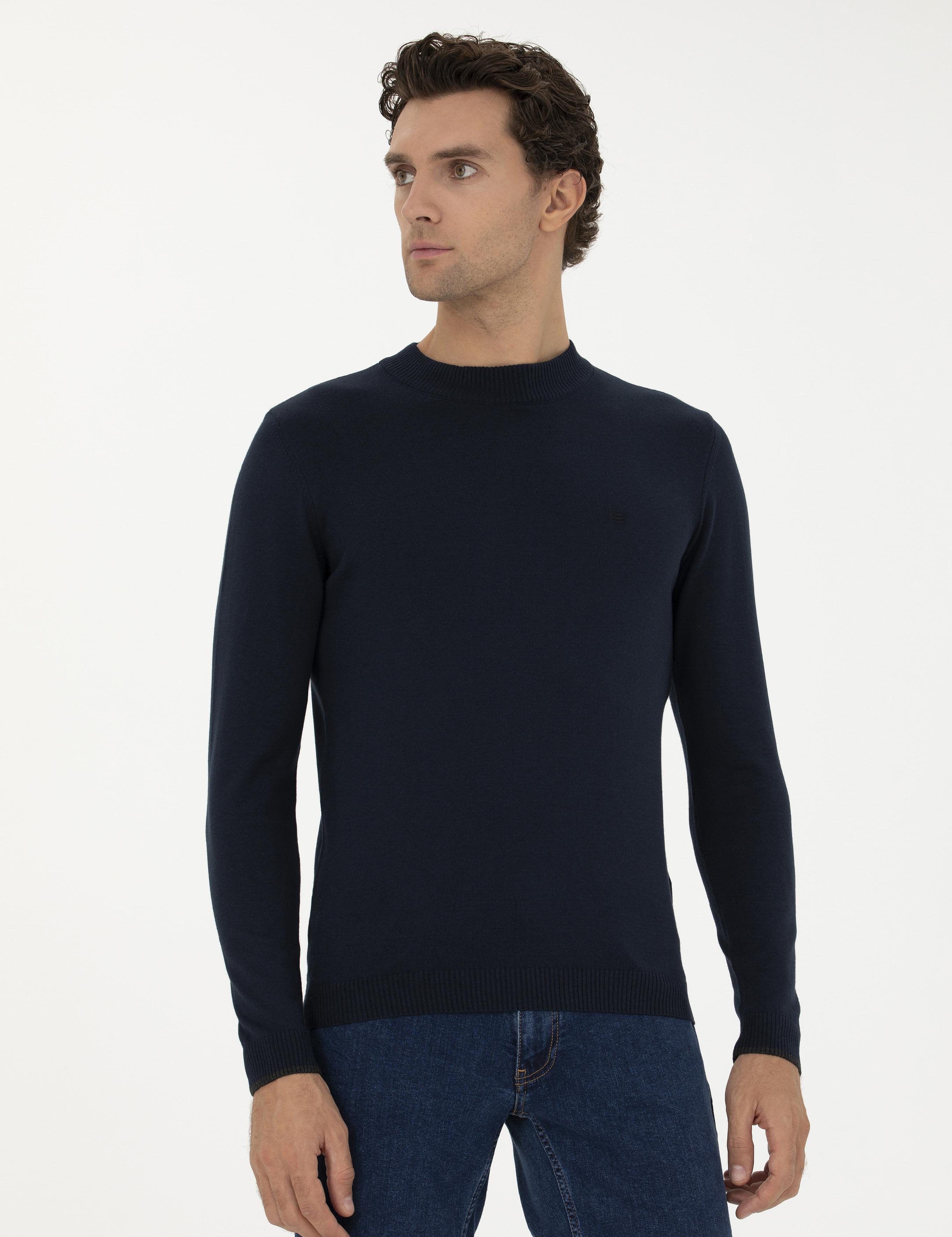 Lacivert Slim Fit Çeyrek Balıkçı Basic Triko Kazak - 50259098003